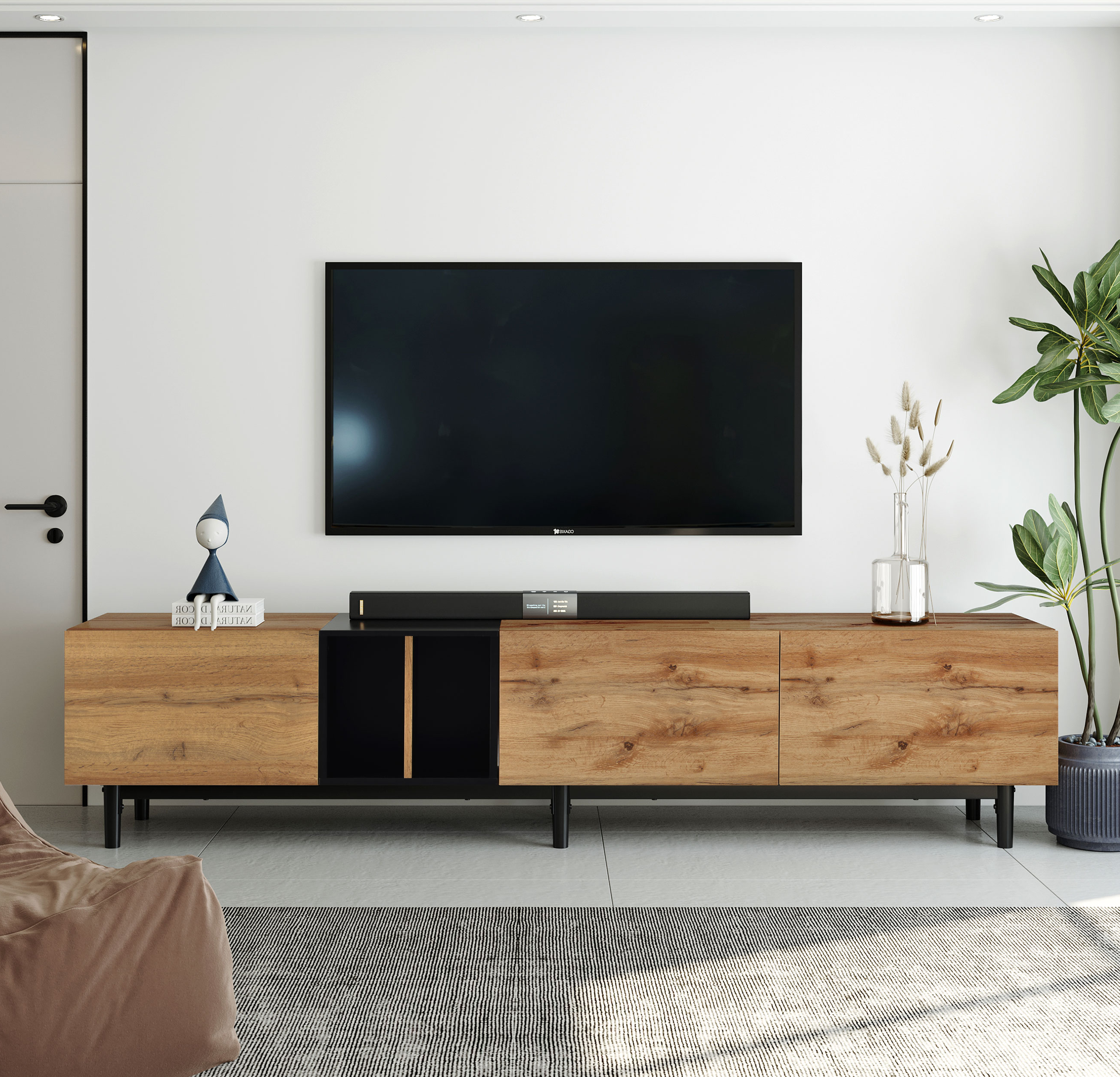 Modern TV Stand 76'' with 3 Doors, Media Console Table, Entertainment Center with Large Storage Cabinet