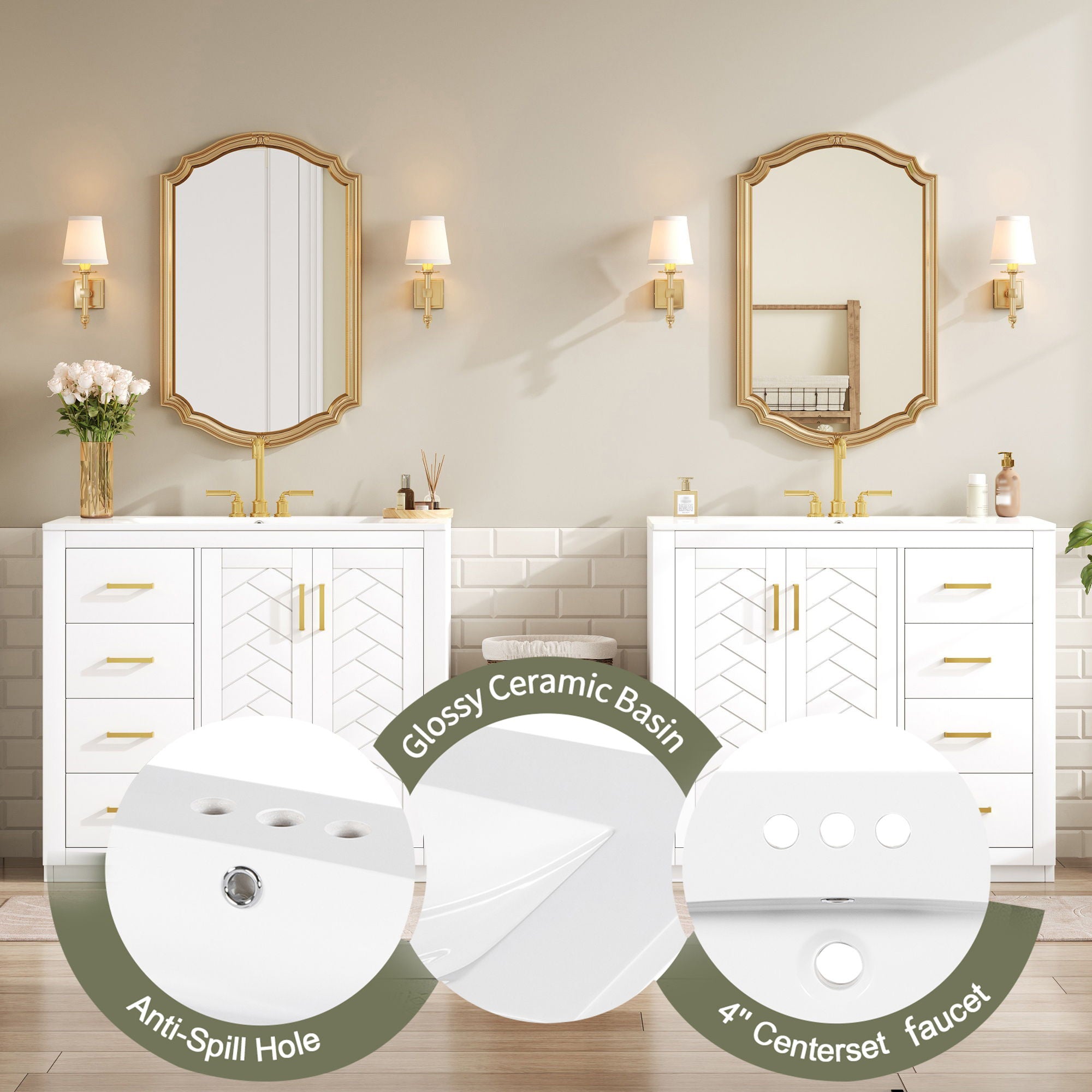 Modern Bathroom Vanity With Ceramic Sink, Freestanding Set With Drawers And Soft-Closing Doors