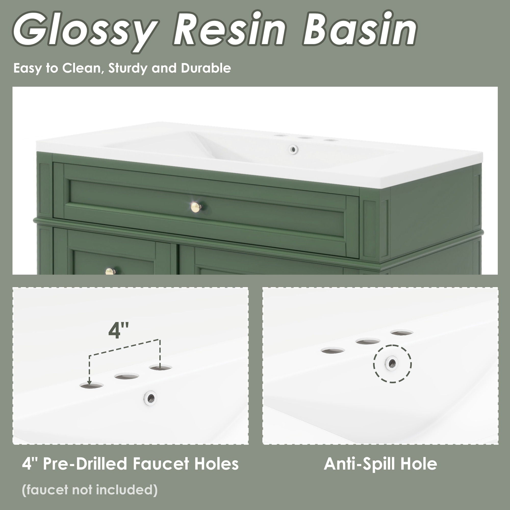 Bathroom Vanity With Top Sink, 2 Drawers And Tip Out Drawer, Rectangular Design