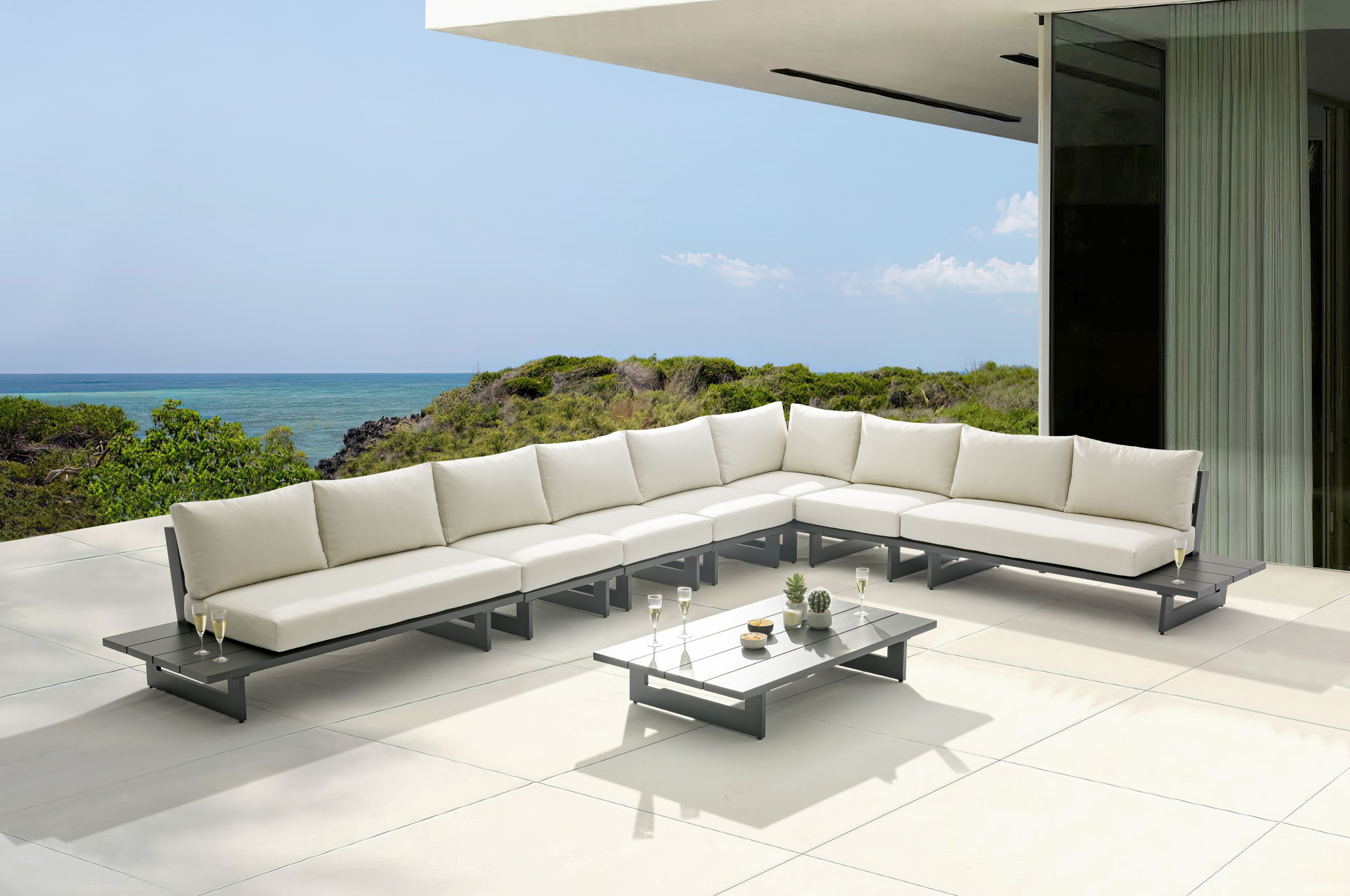Maldives - 7 Piece Water Resistant Outdoor Patio Modular Sectional With Gray Base