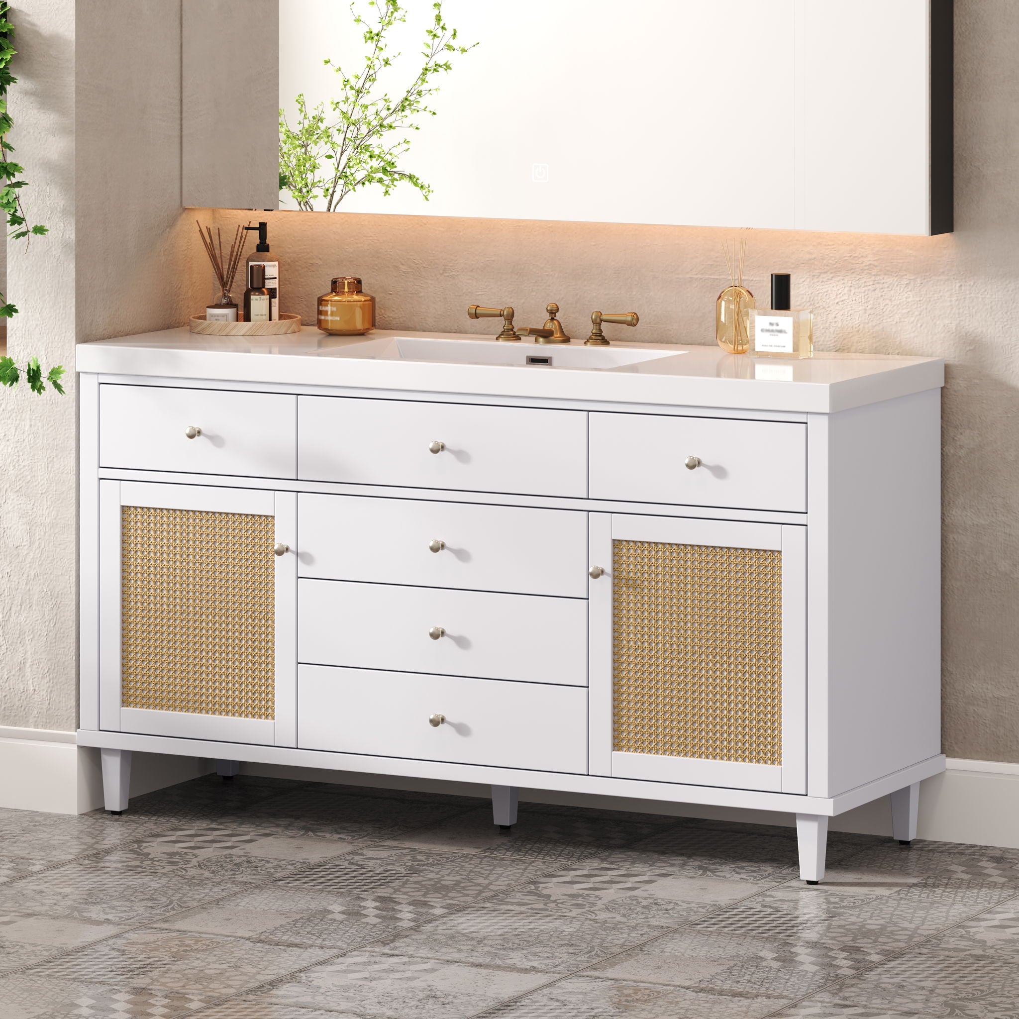 Bathroom Vanity With Sink, 5 Legs, Soft Close Drawers