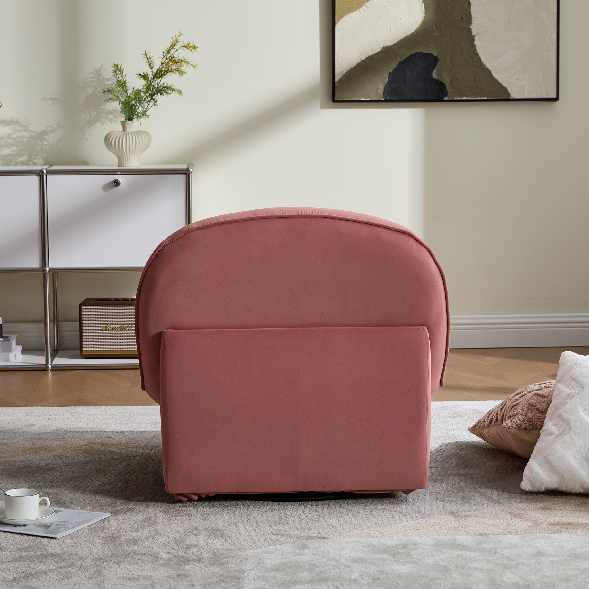 Pumpkin Shaped Swivel Accent Chair, 360 Degree Rotation For Living Room