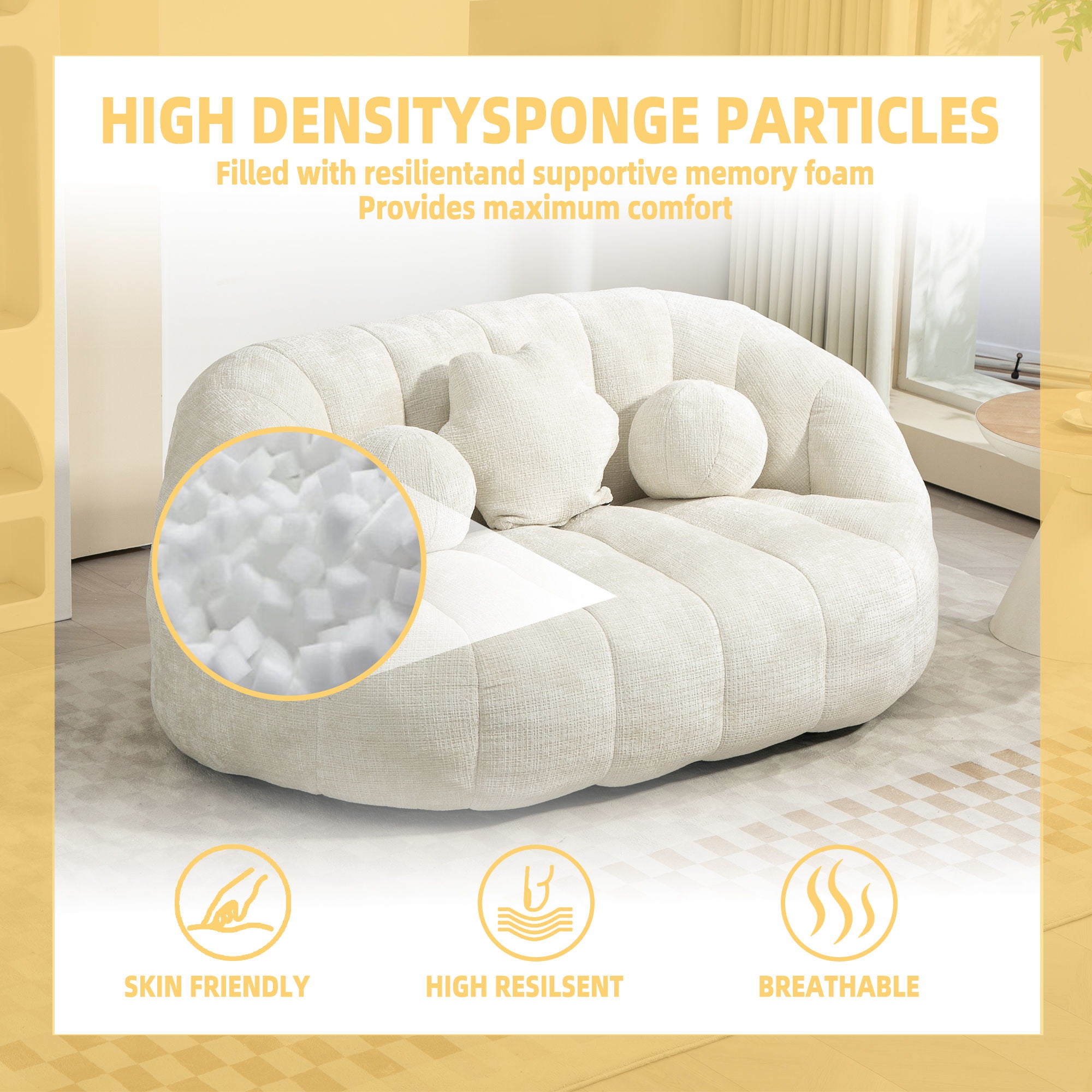 Bean Bag Lazy Sofa Durable Comfort Lounger High Back Bean Bag Chair Couch
