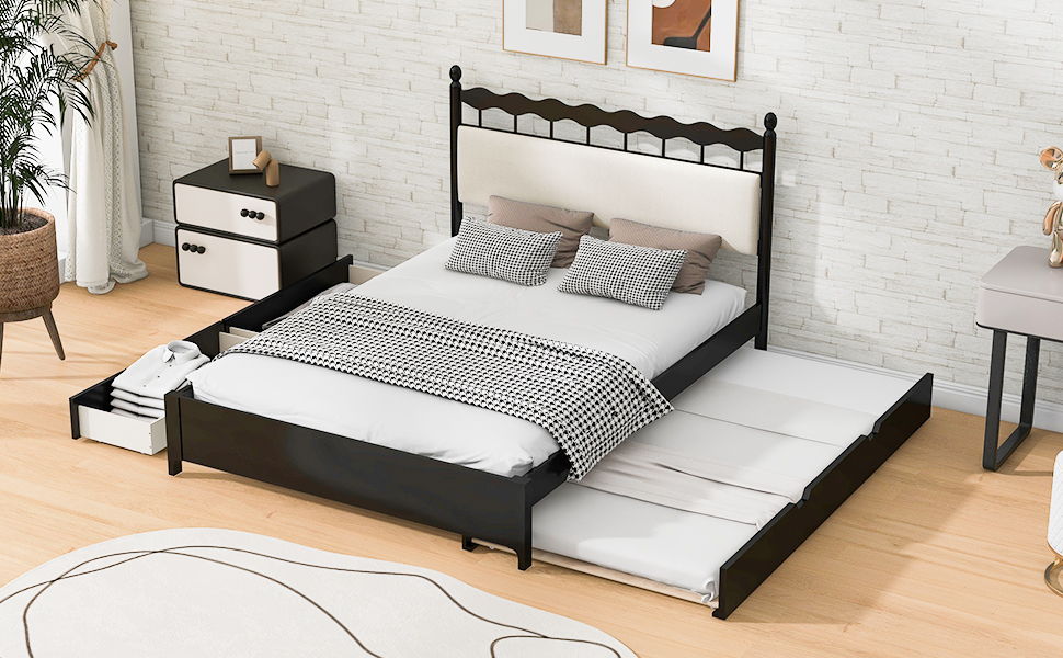 Storage Platform Bed With 2 Big Drawers & Trundle