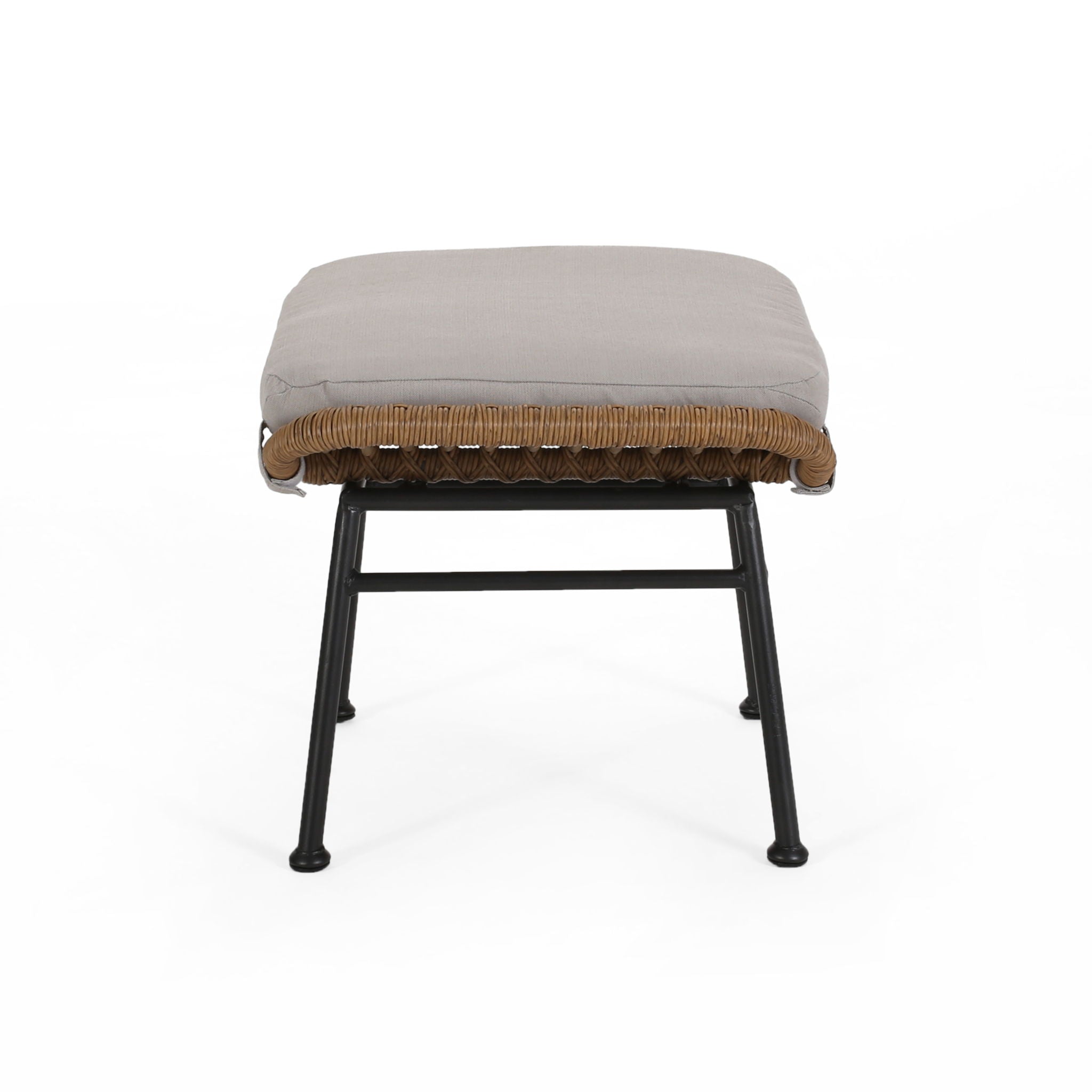 Outdoor Modern Boho Wicker Ottoman With Cushions (Set of 2)
