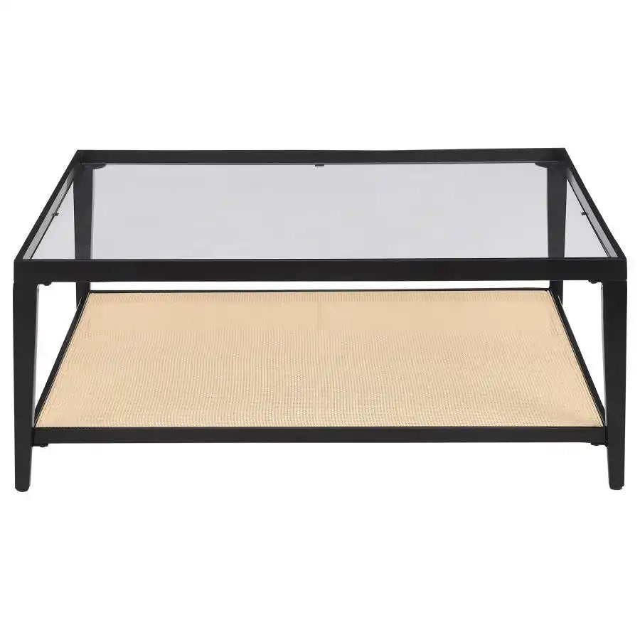 Amherst - Glass Top Metal with Cane Shelf Table