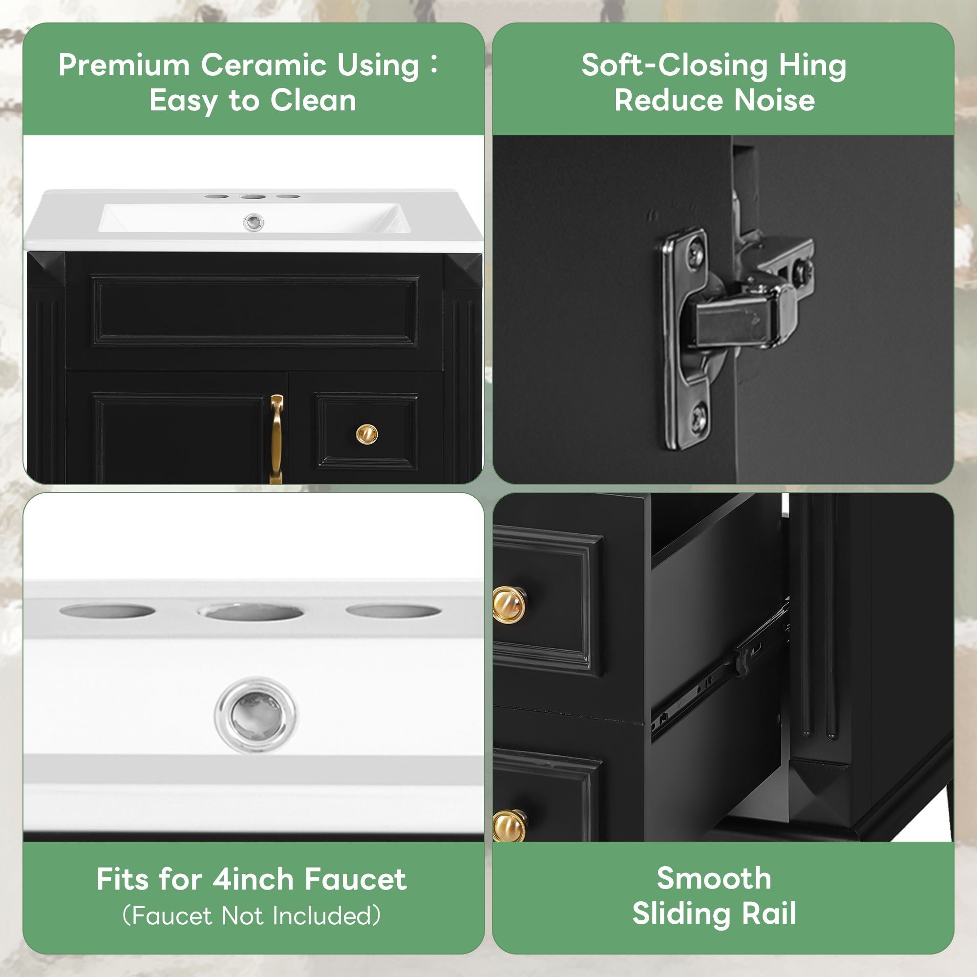 Bathroom Vanity With Sink, Compact Cabinet & 2 Drawers And Adjustable Shelf