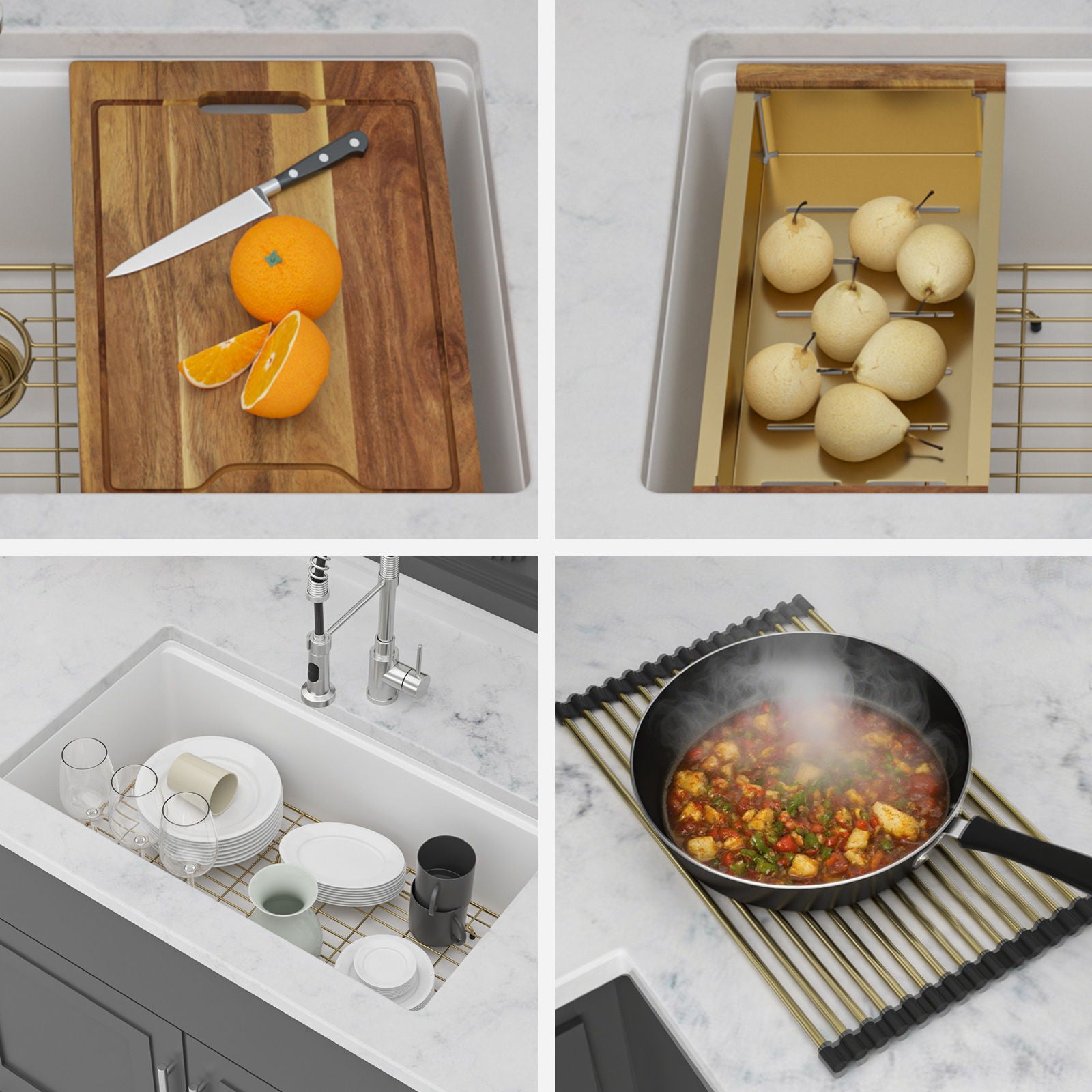 Quartz Composite Kitchen Sink With Undermount Design, Durable Single Bowl Workstation