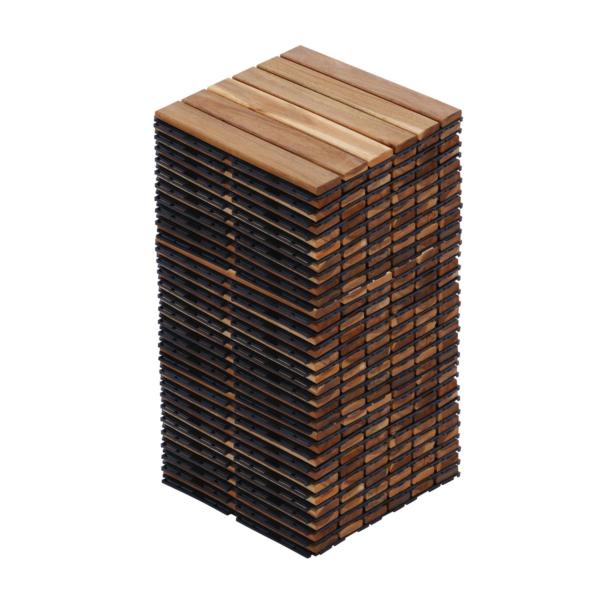 Interlocking Deck Tiles Striped Pattern, Waterproof Anti Mildew Brown