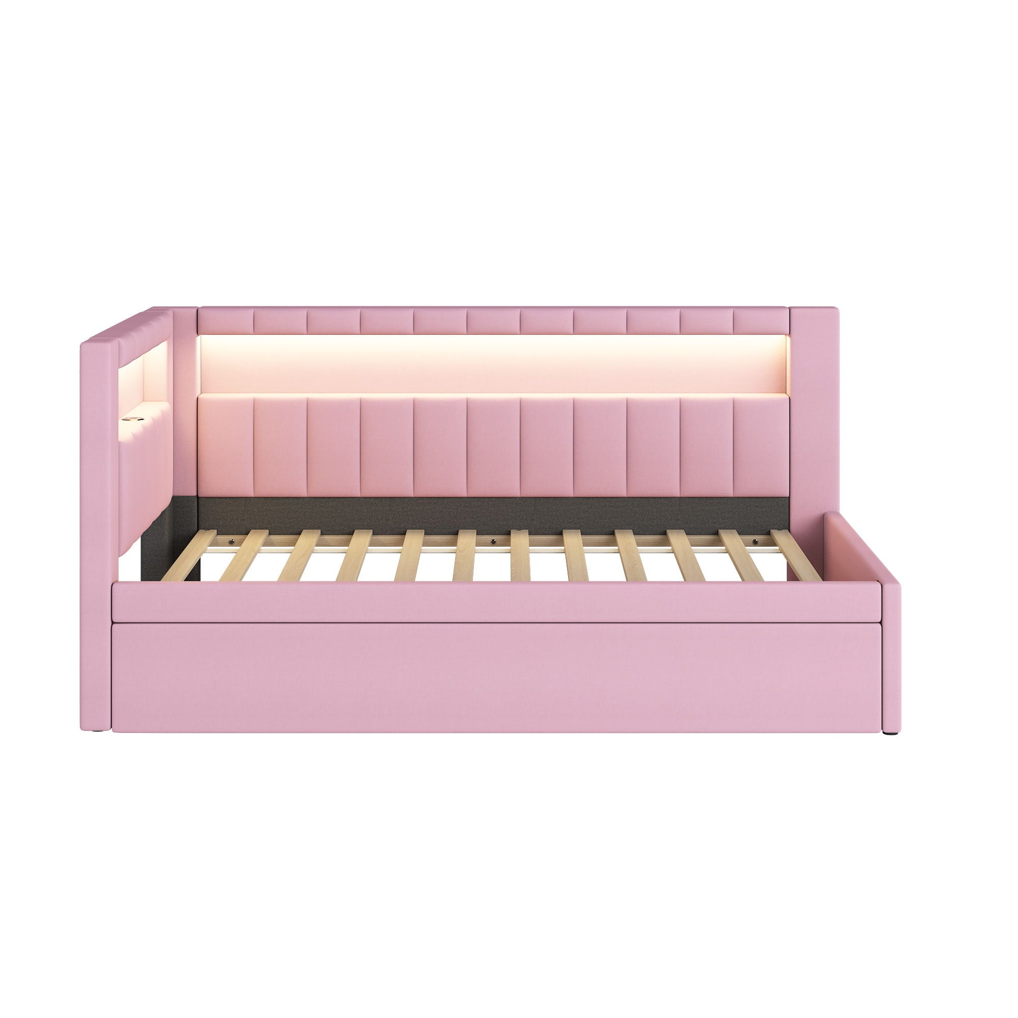 Upholstered Platform Bed With USB Ports And LED Belt