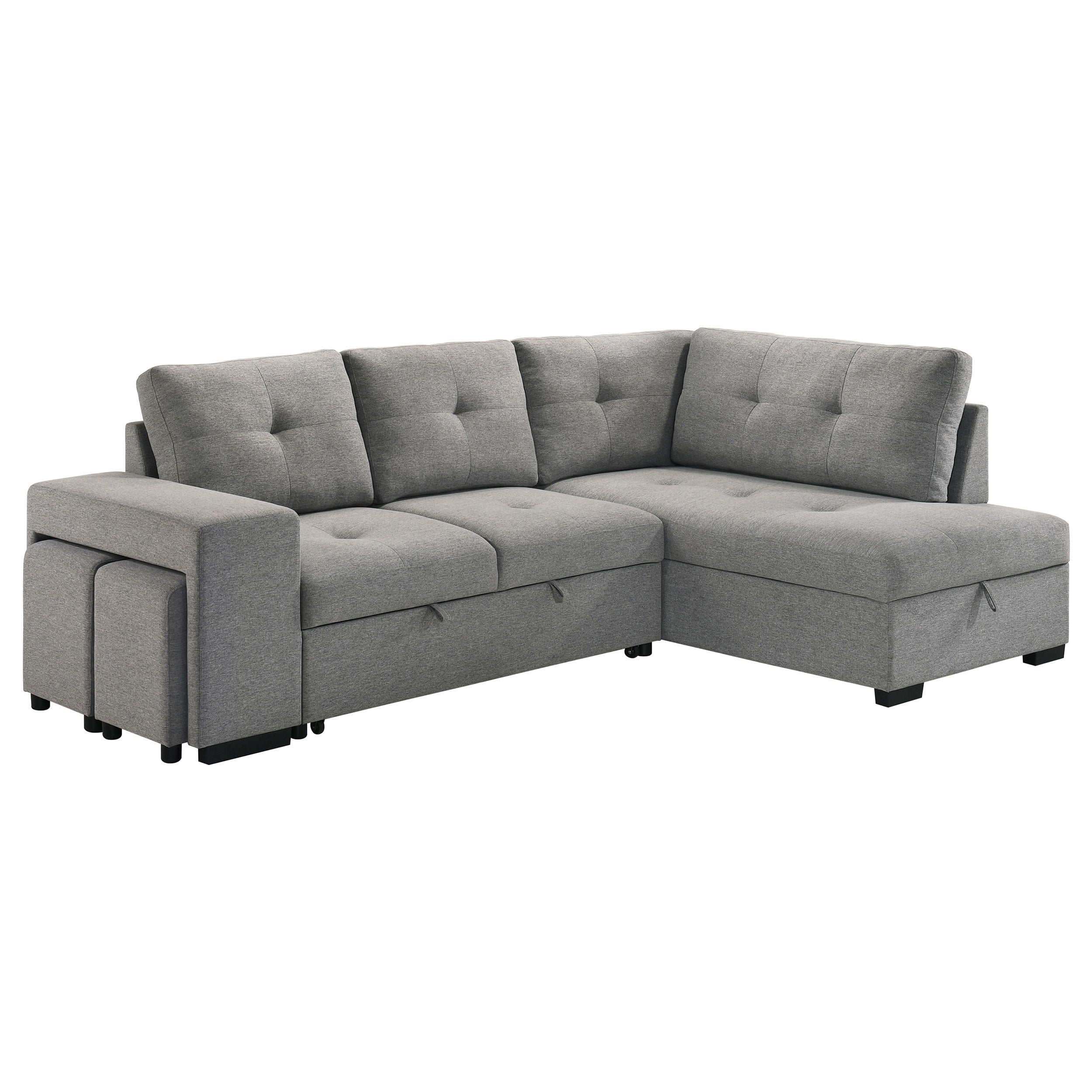 Roanne Fabric Upholstered Sleeper Sectional Sofa Grey-