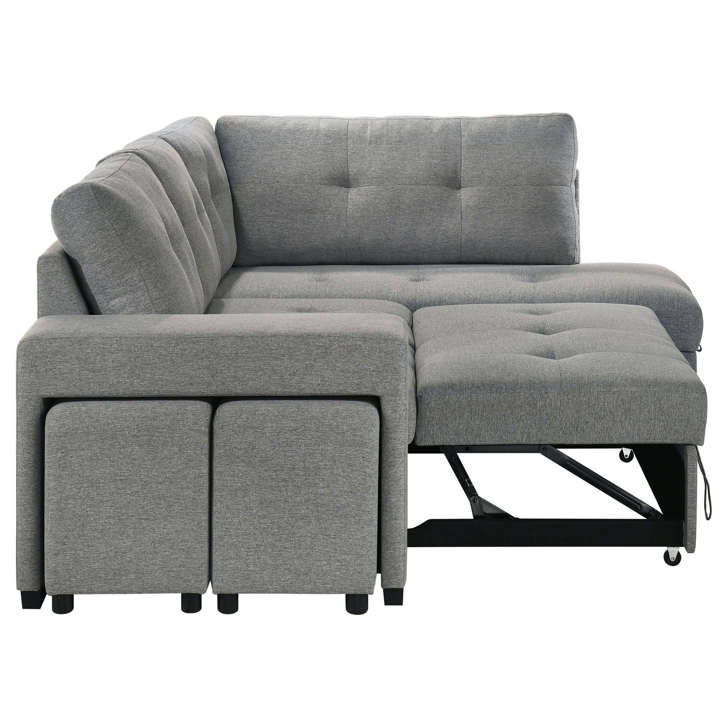Roanne Fabric Upholstered Sleeper Sectional Sofa Grey-