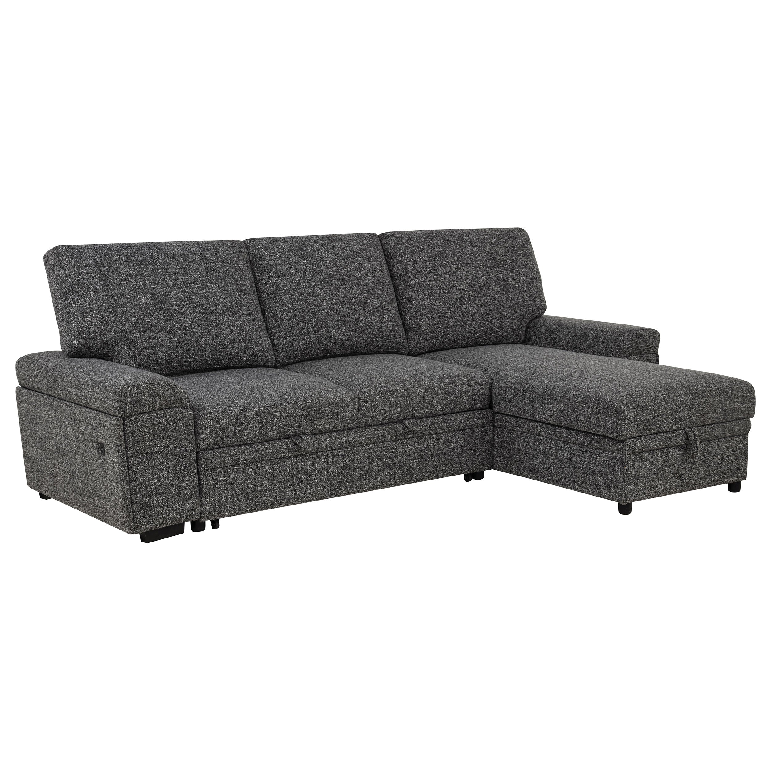 Demko Sleeper Sectional Sofa with Speaker and Storage Chaise Granite-