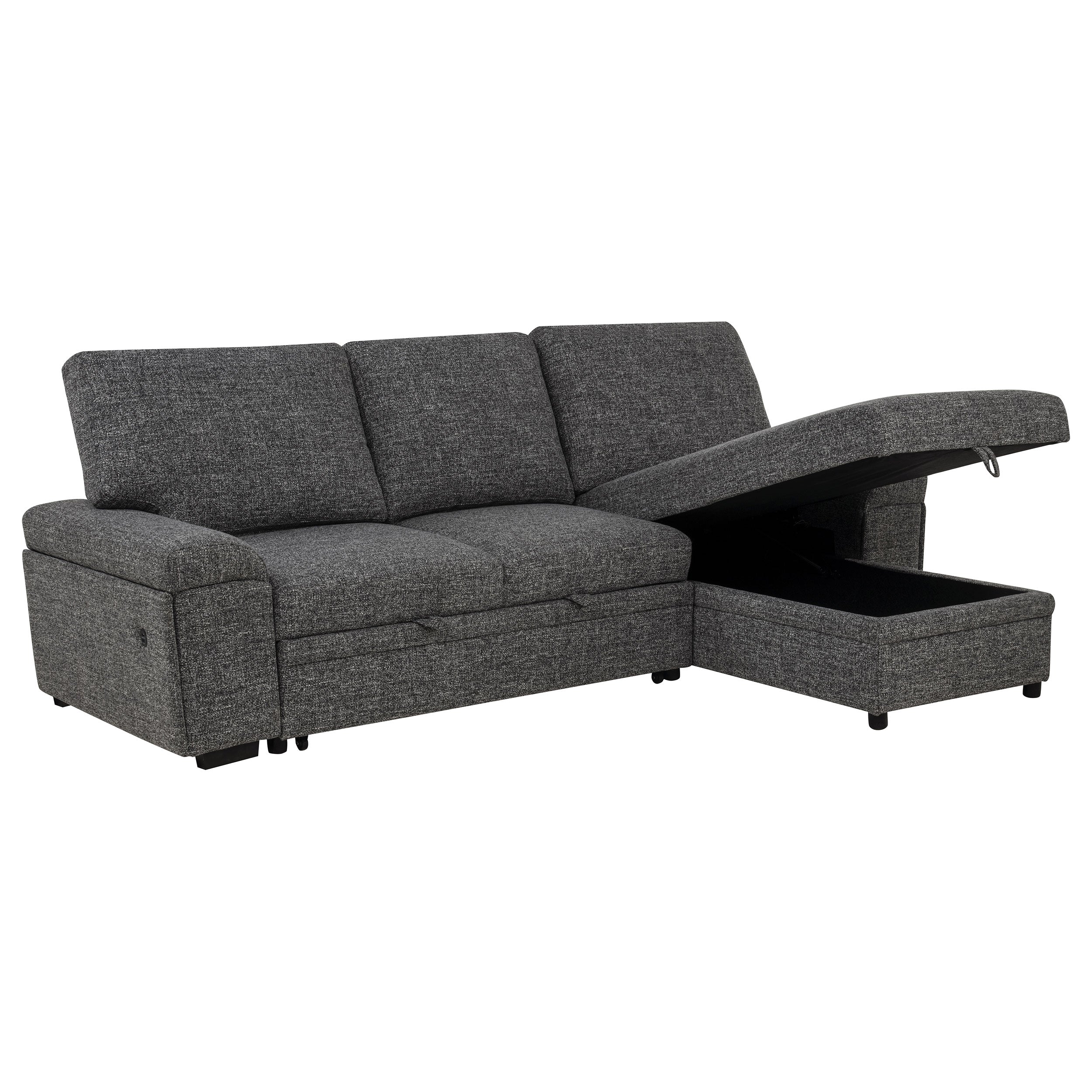 Demko Sleeper Sectional Sofa with Speaker and Storage Chaise Granite-