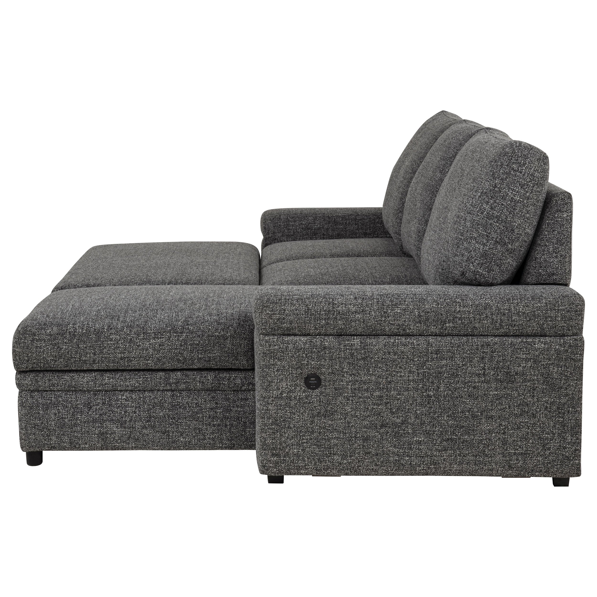 Demko Sleeper Sectional Sofa with Speaker and Storage Chaise Granite-