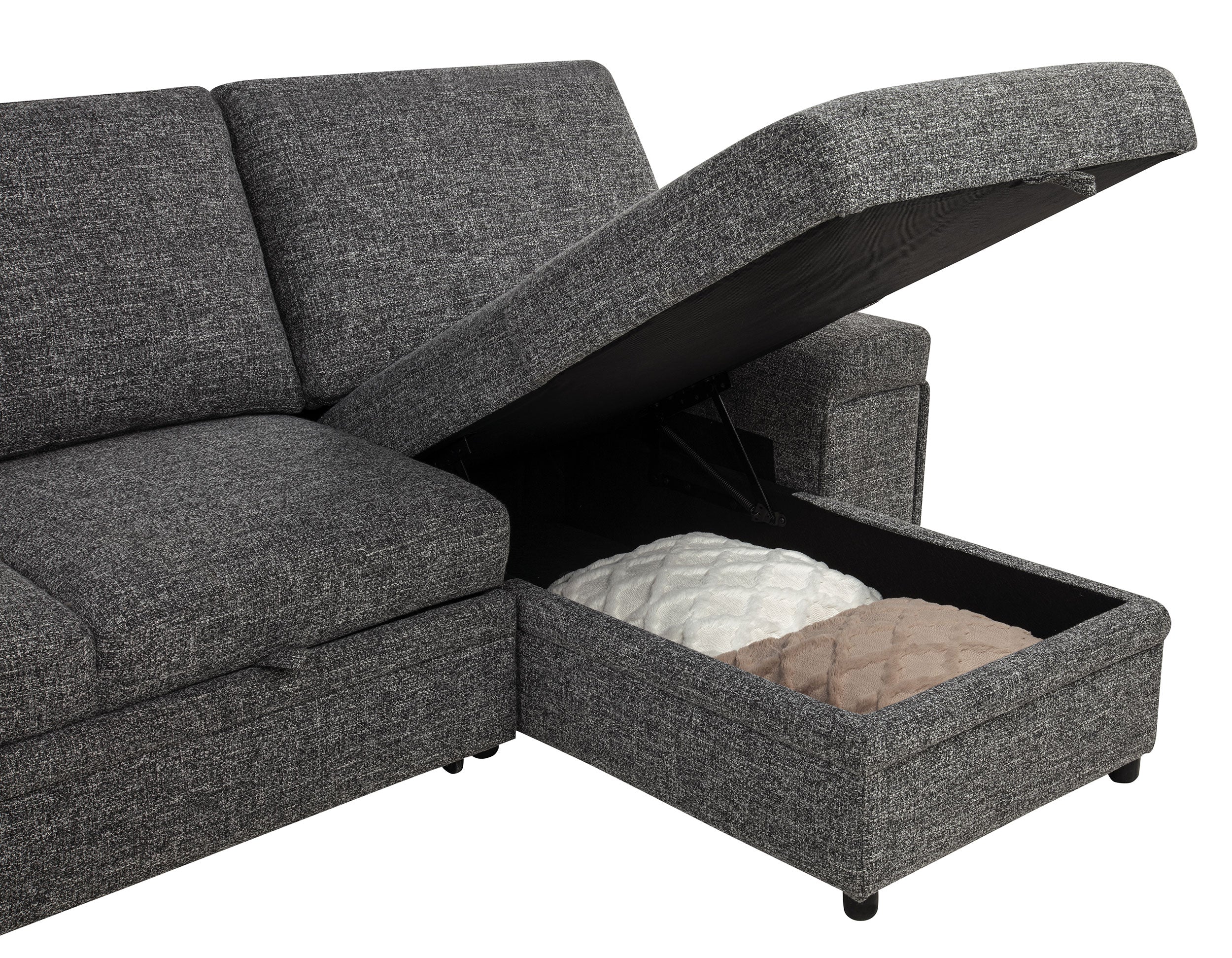 Demko Sleeper Sectional Sofa with Speaker and Storage Chaise Granite-