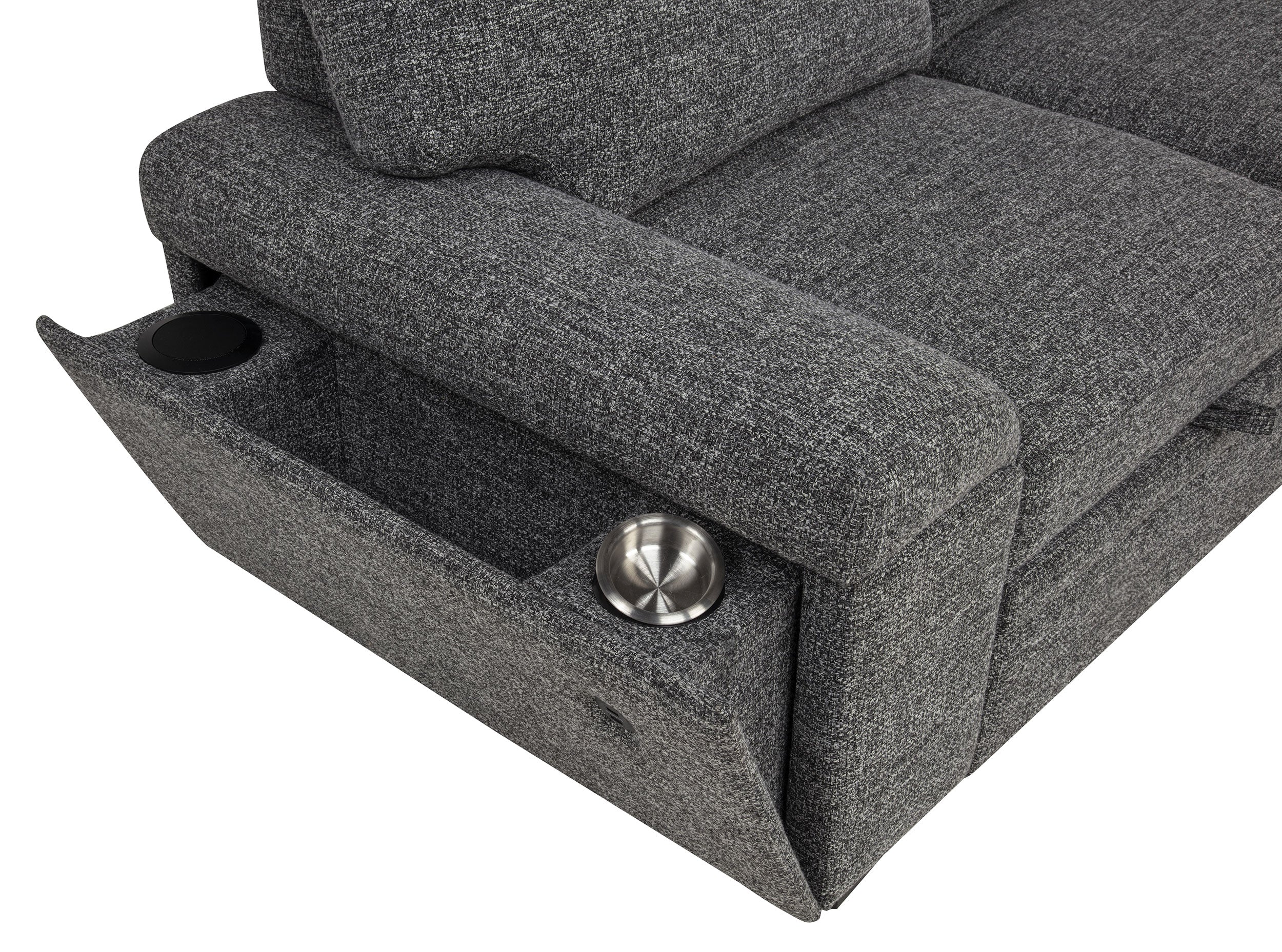 Demko Sleeper Sectional Sofa with Speaker and Storage Chaise Granite-