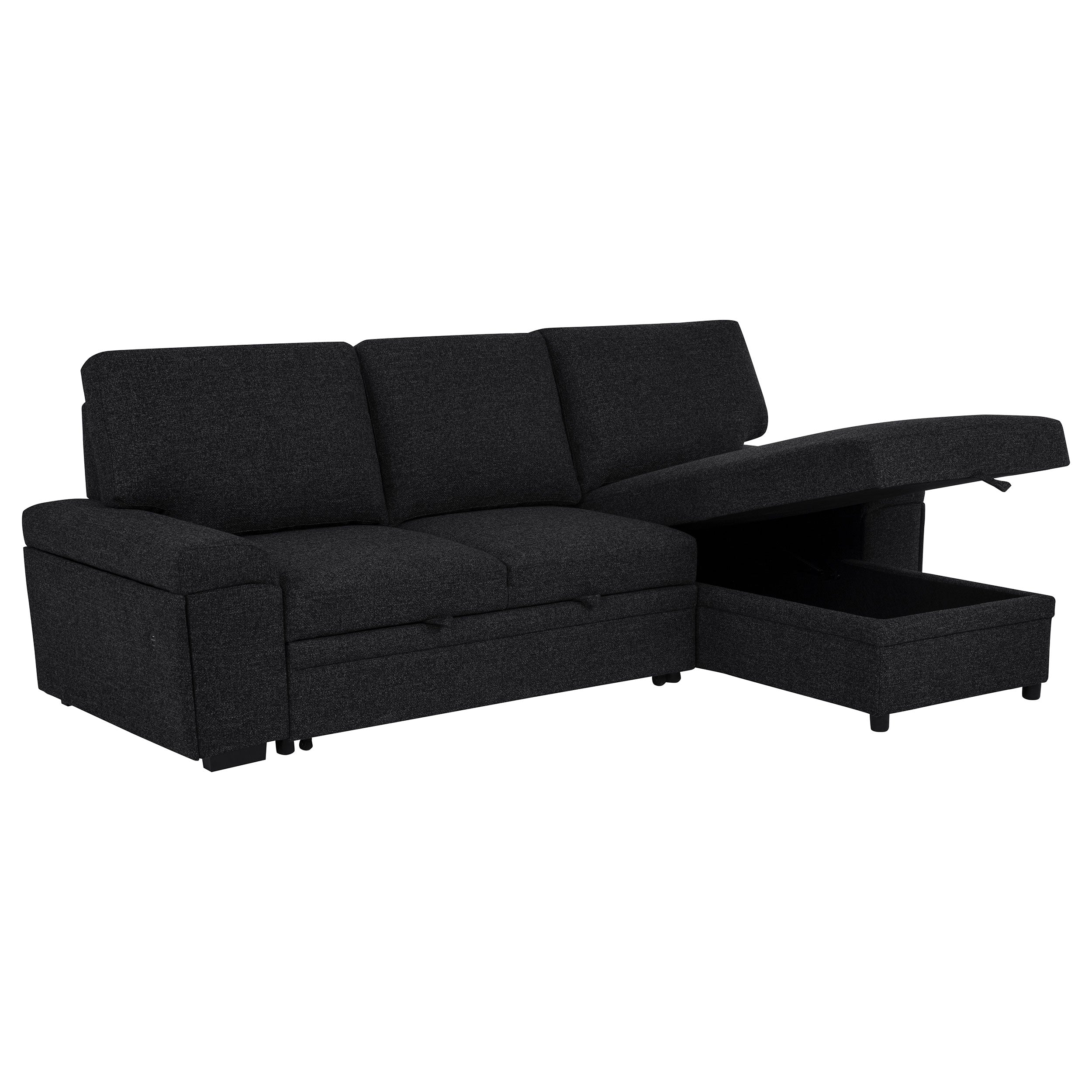 Demko Sleeper Sectional Sofa with Speaker and Storage Chaise Black-