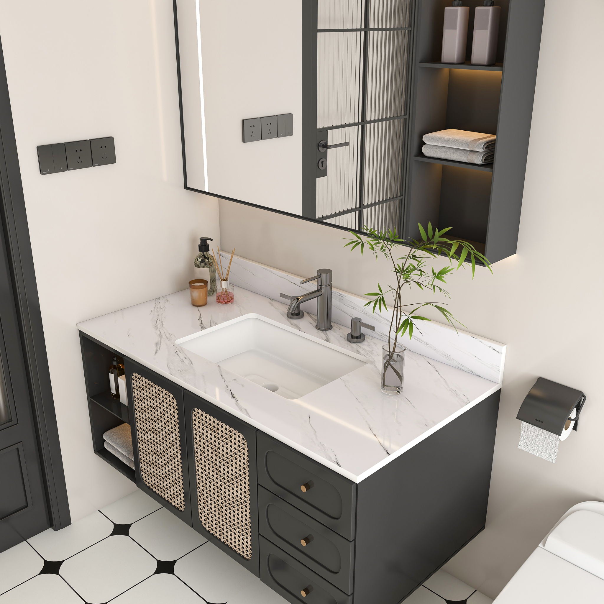 Bianco Carrara Venato Elegant Marble Vanity Top, Bathroom Vanity With Undermount Sink, Sintered Stone