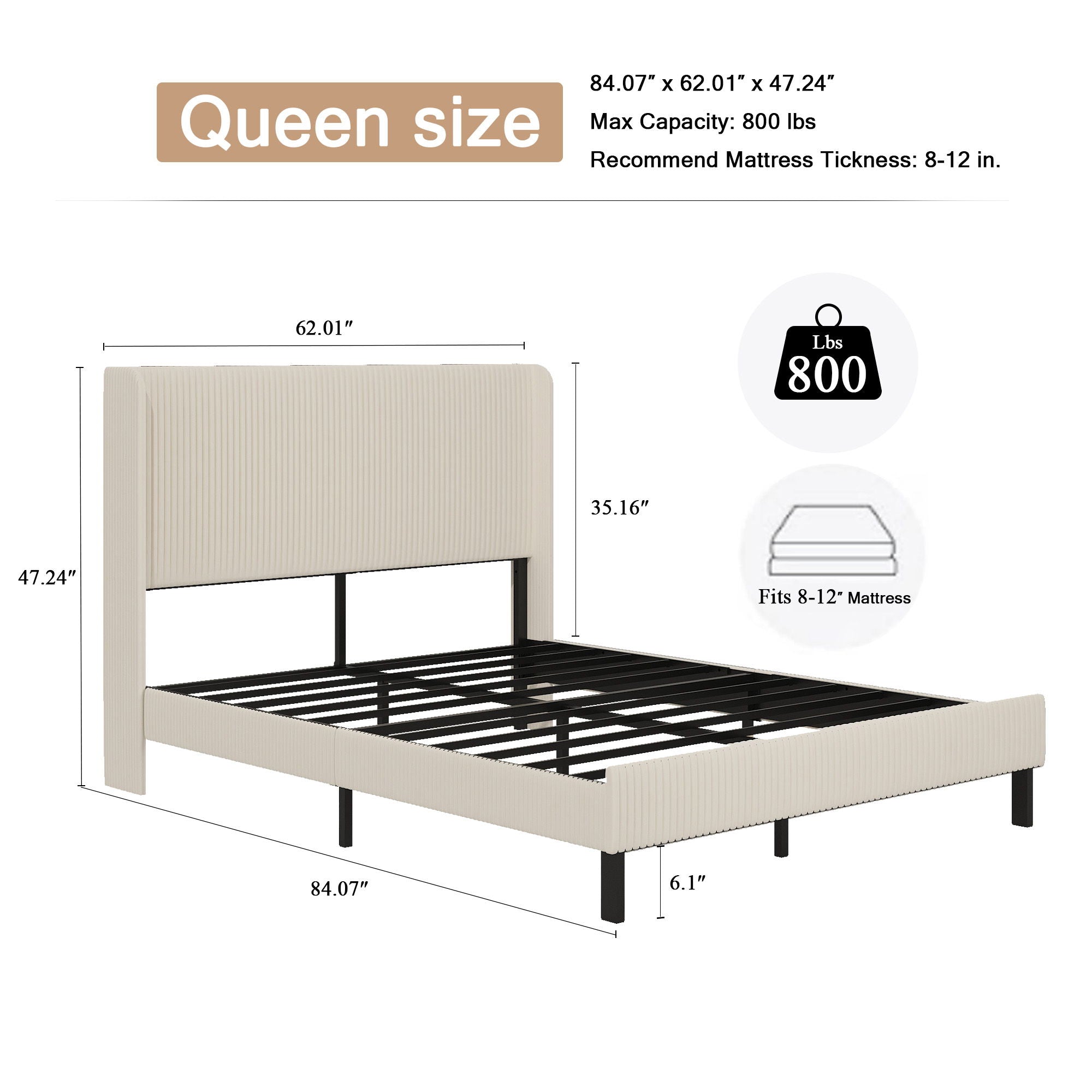 Platform Bed With Metal Frame And Charging Station