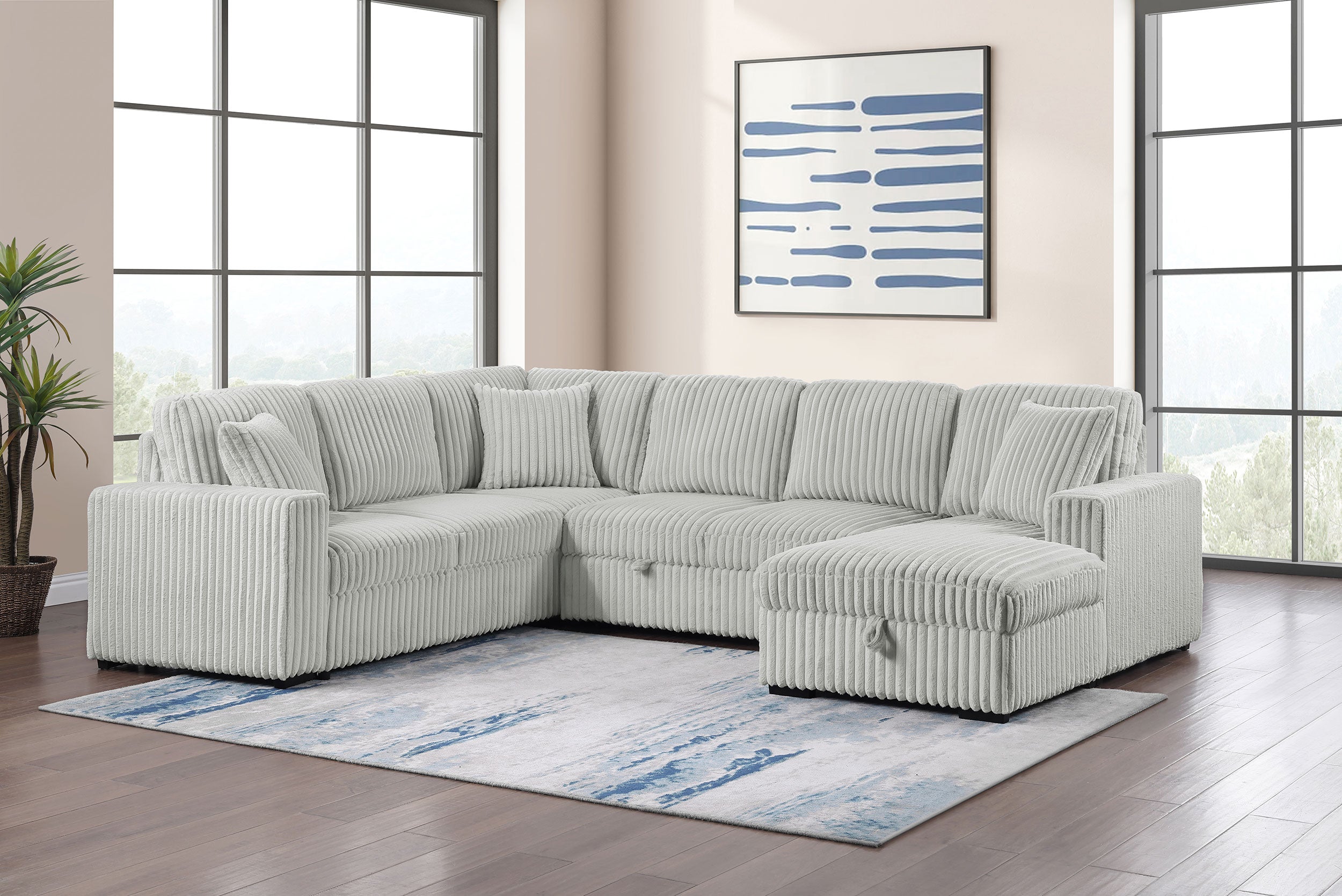 Devonshire Sleeper Sectional Sofa Storage Chaise Grey-