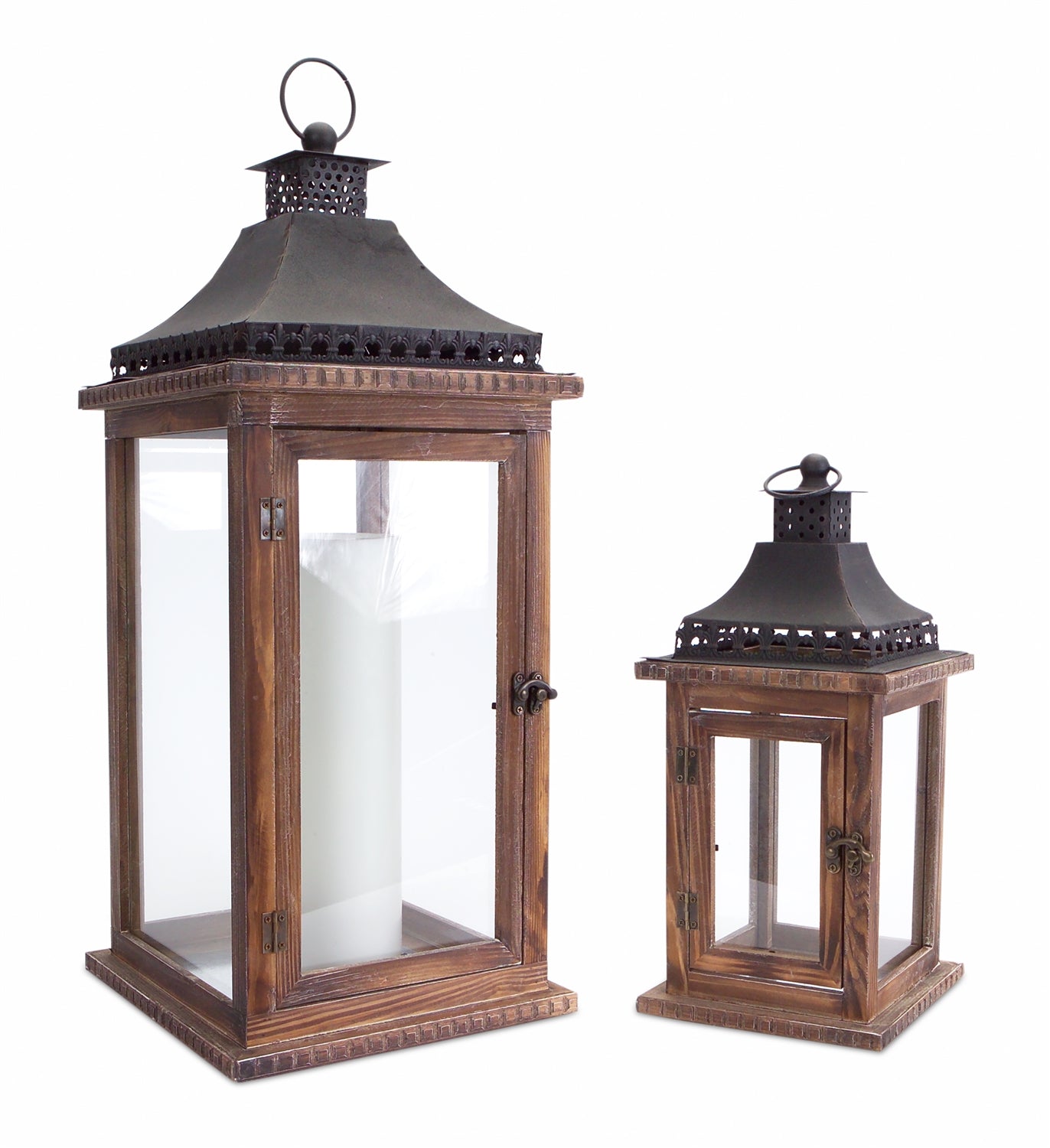 Natural-wood-and-iron-lantern-(set-of-2)-Outdoor-Lighting