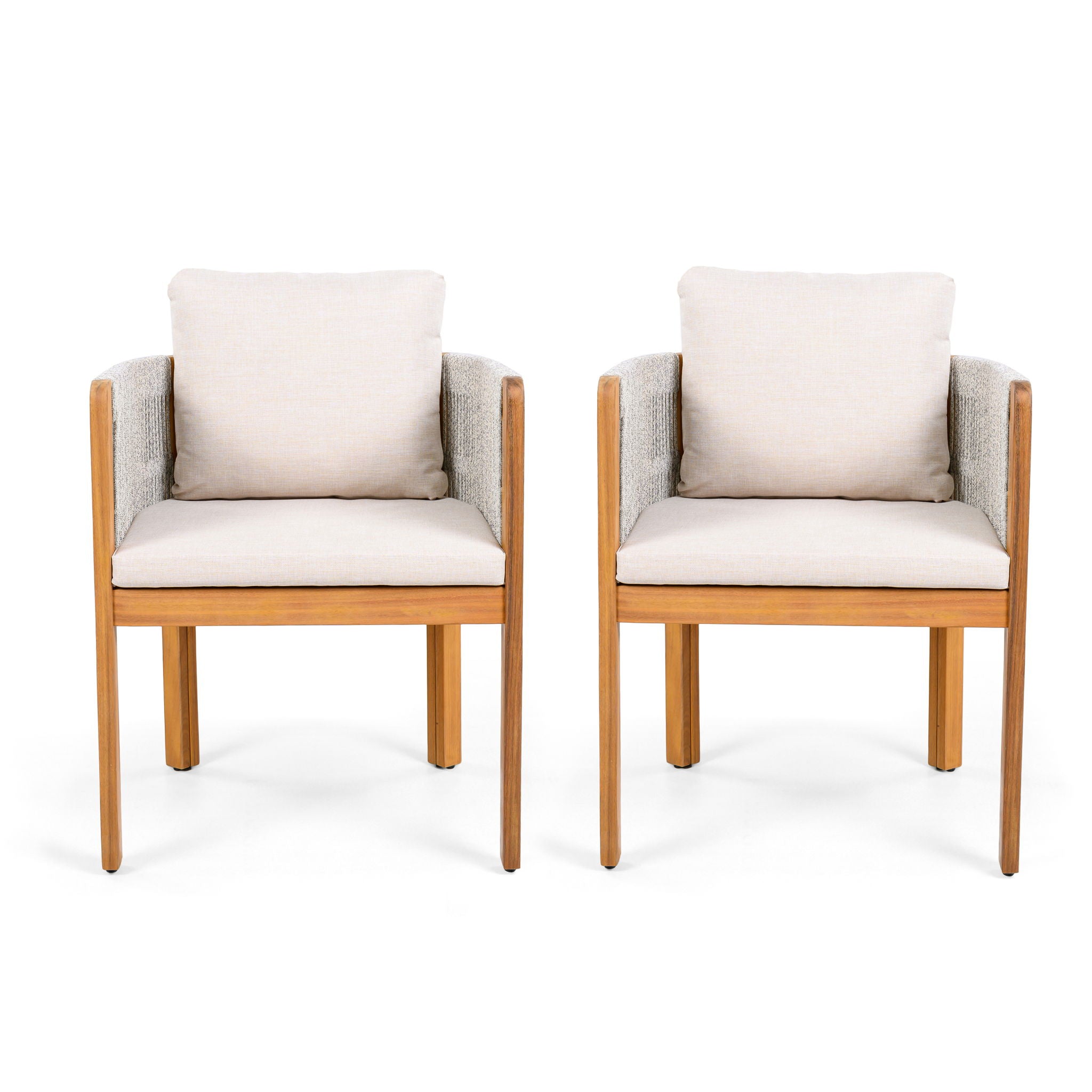 Outdoor Dining Chairs & Rope Handles (Set of 2) - Beige / Teak