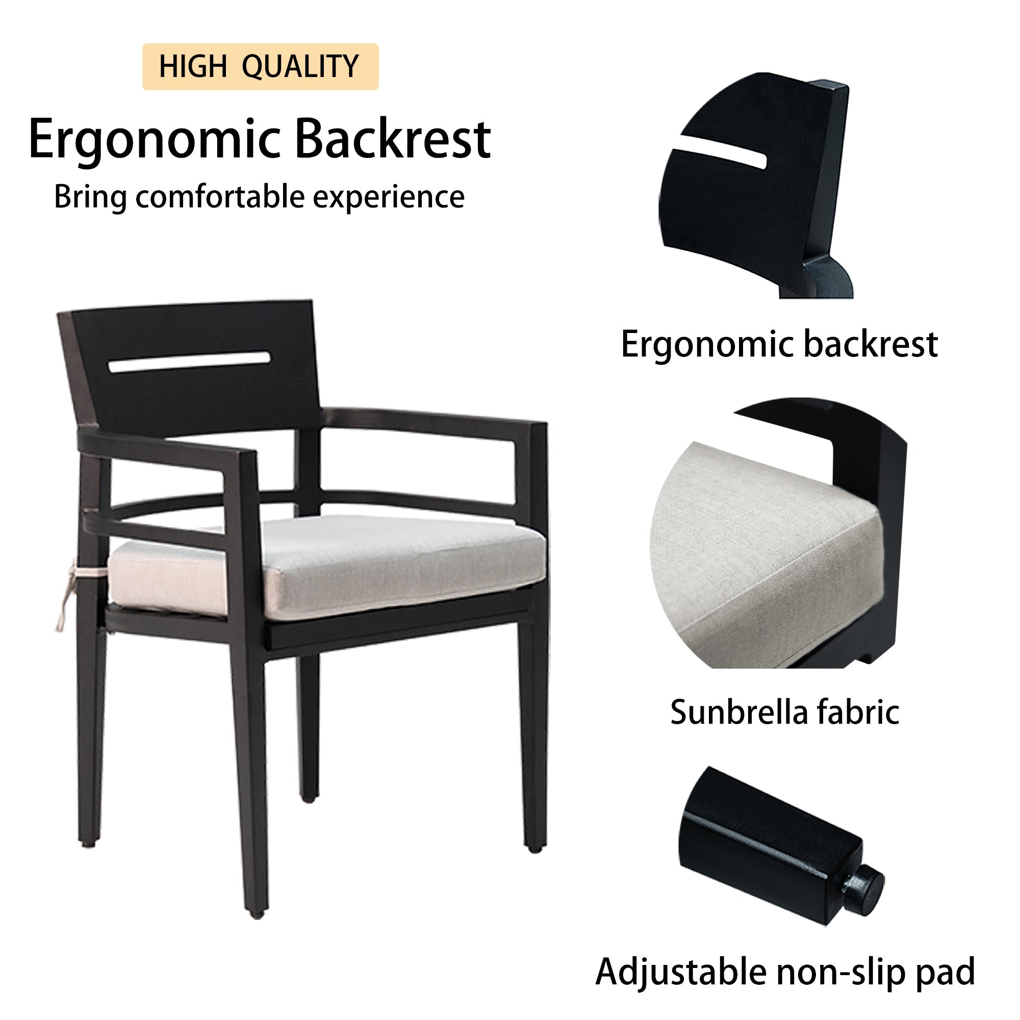 5-piece outdoor patio aluminum furniture, modern dining set, ember black
