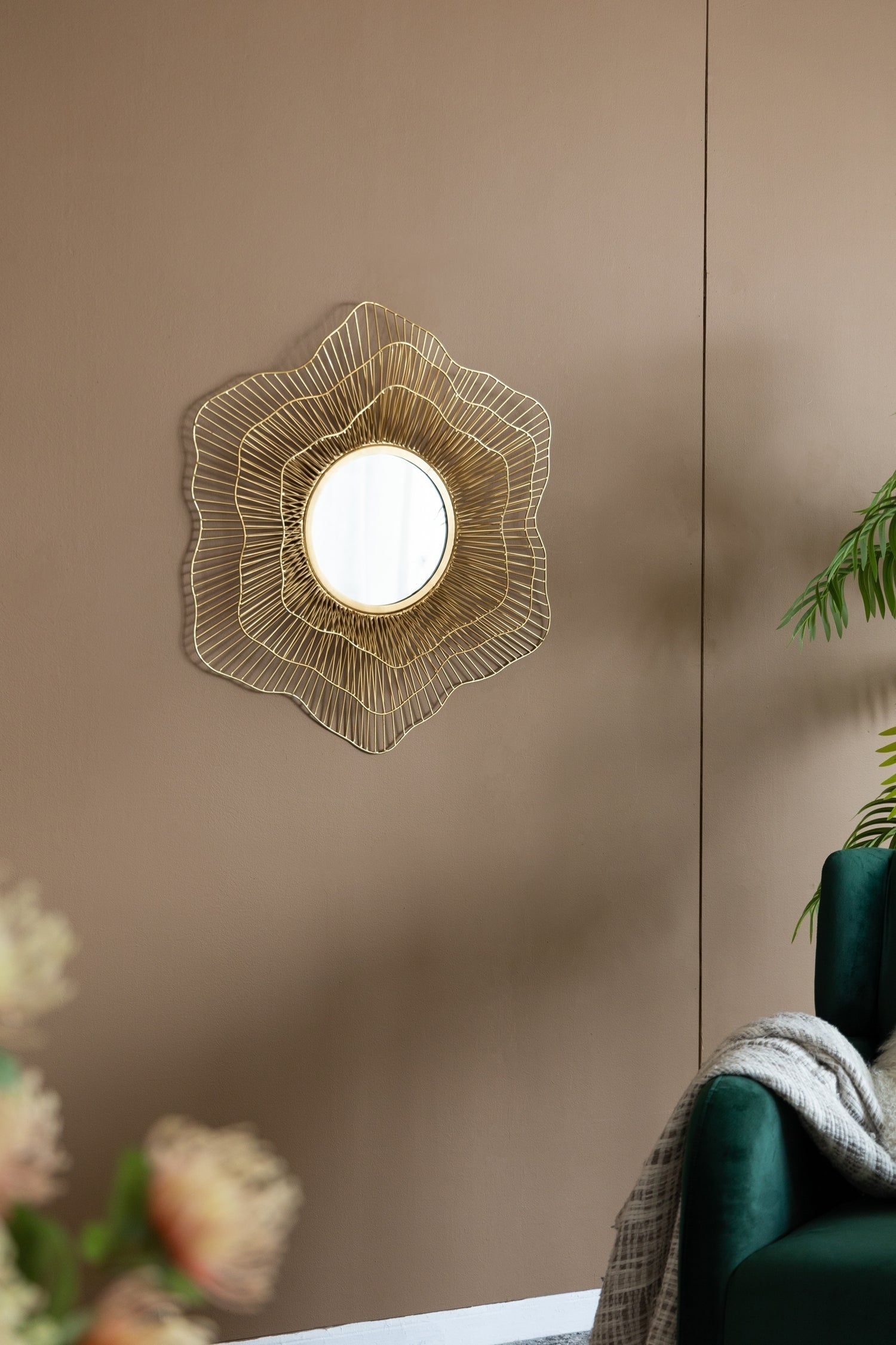 27x27 Metal Starburst Wall Mirror with Gold Iron Frame