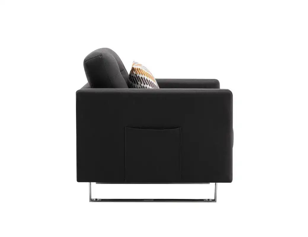 Victoria - Linen Fabric Armchair With Metal Legs, Side Pockets, And Pillow - Best Buy Furniture