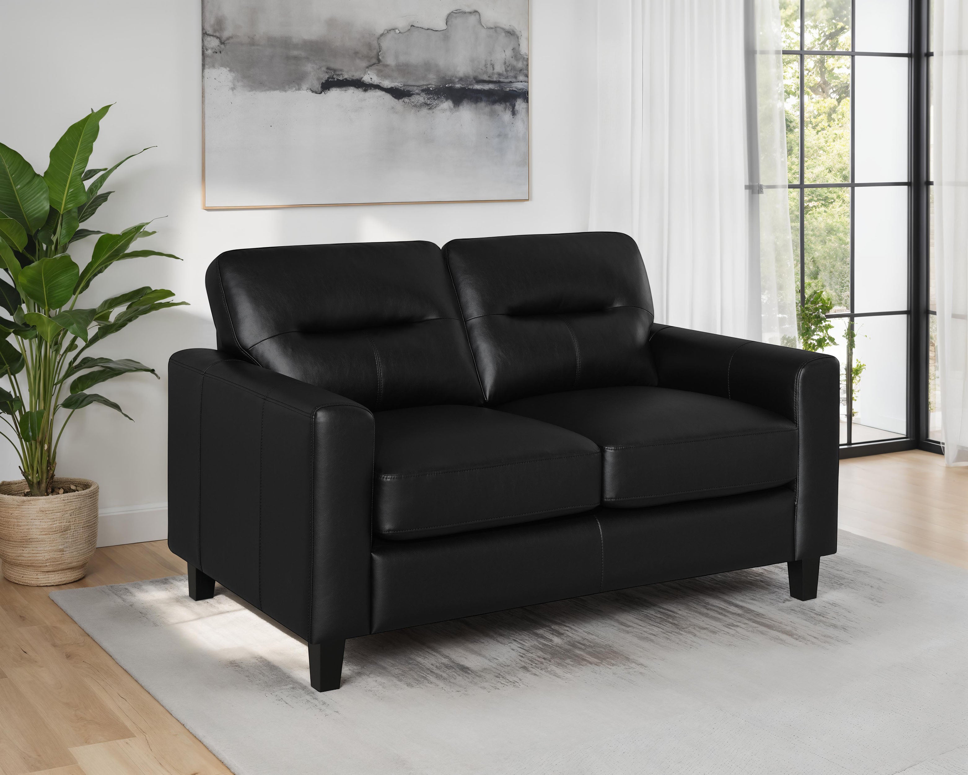 Scotland Faux Leather Upholstered Track Arm Loveseat Black-