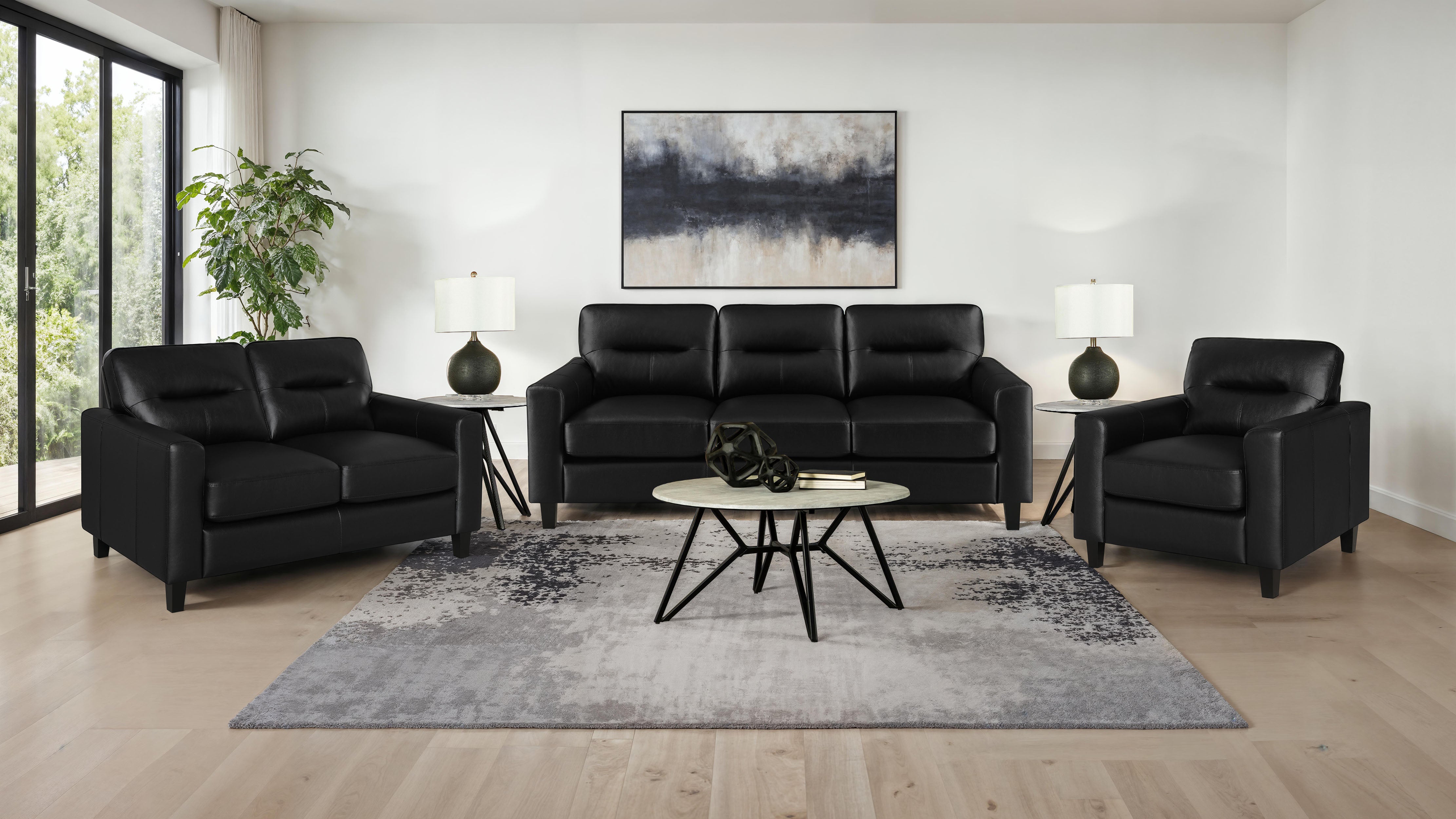 Scotland Faux Leather Upholstered Track Arm Loveseat Black-