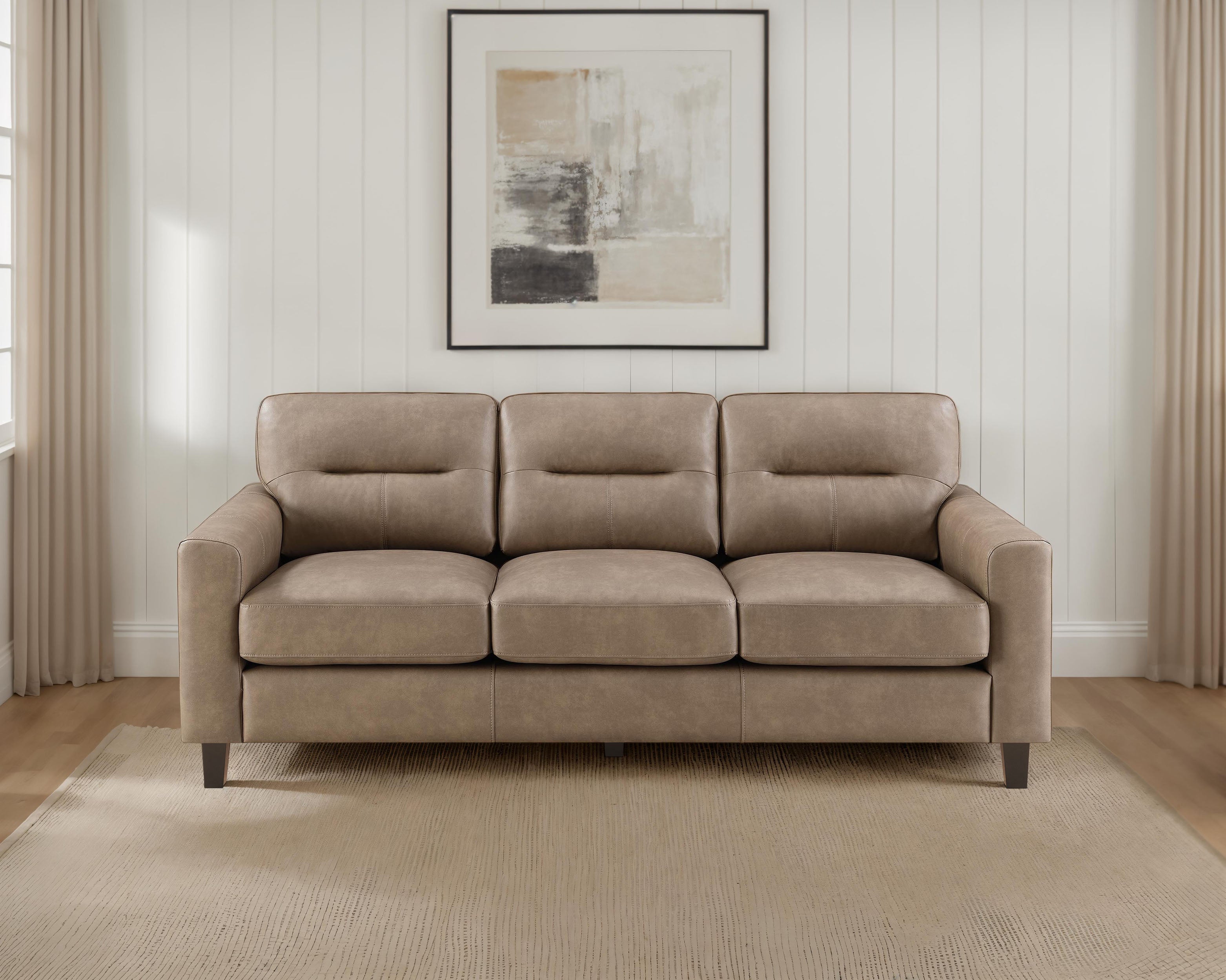 Scotland Faux Leather Upholstered Track Arm Sofa Brown-