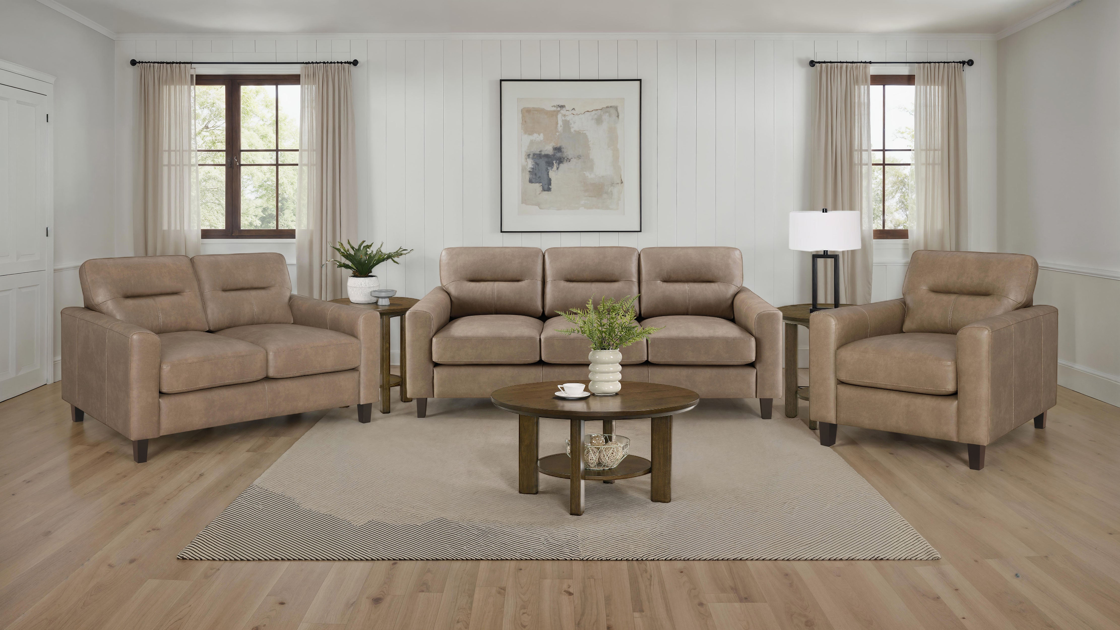 Scotland Faux Leather Upholstered Track Arm Sofa Brown-