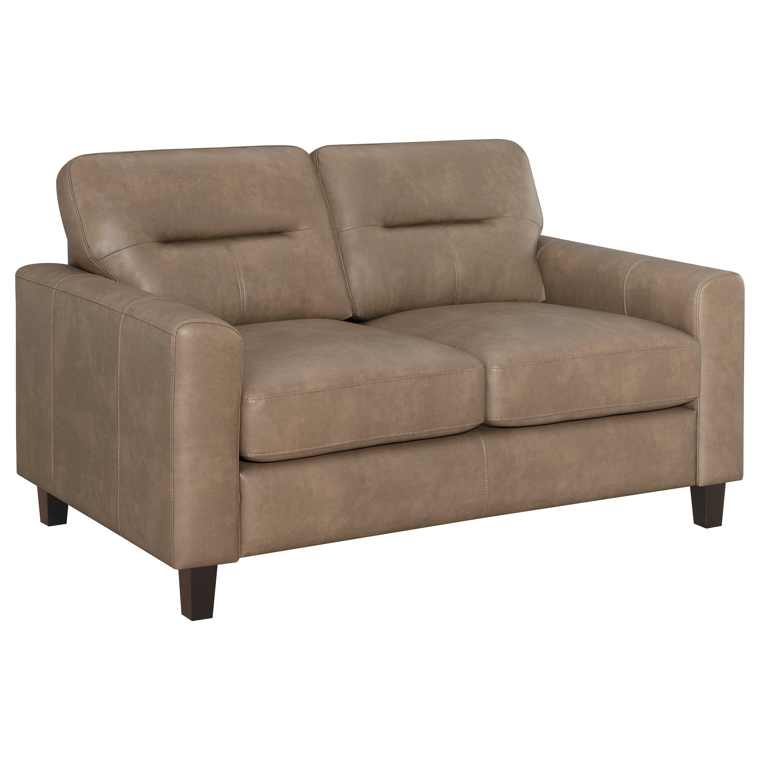Scotland Faux Leather Upholstered Track Arm Loveseat Brown-