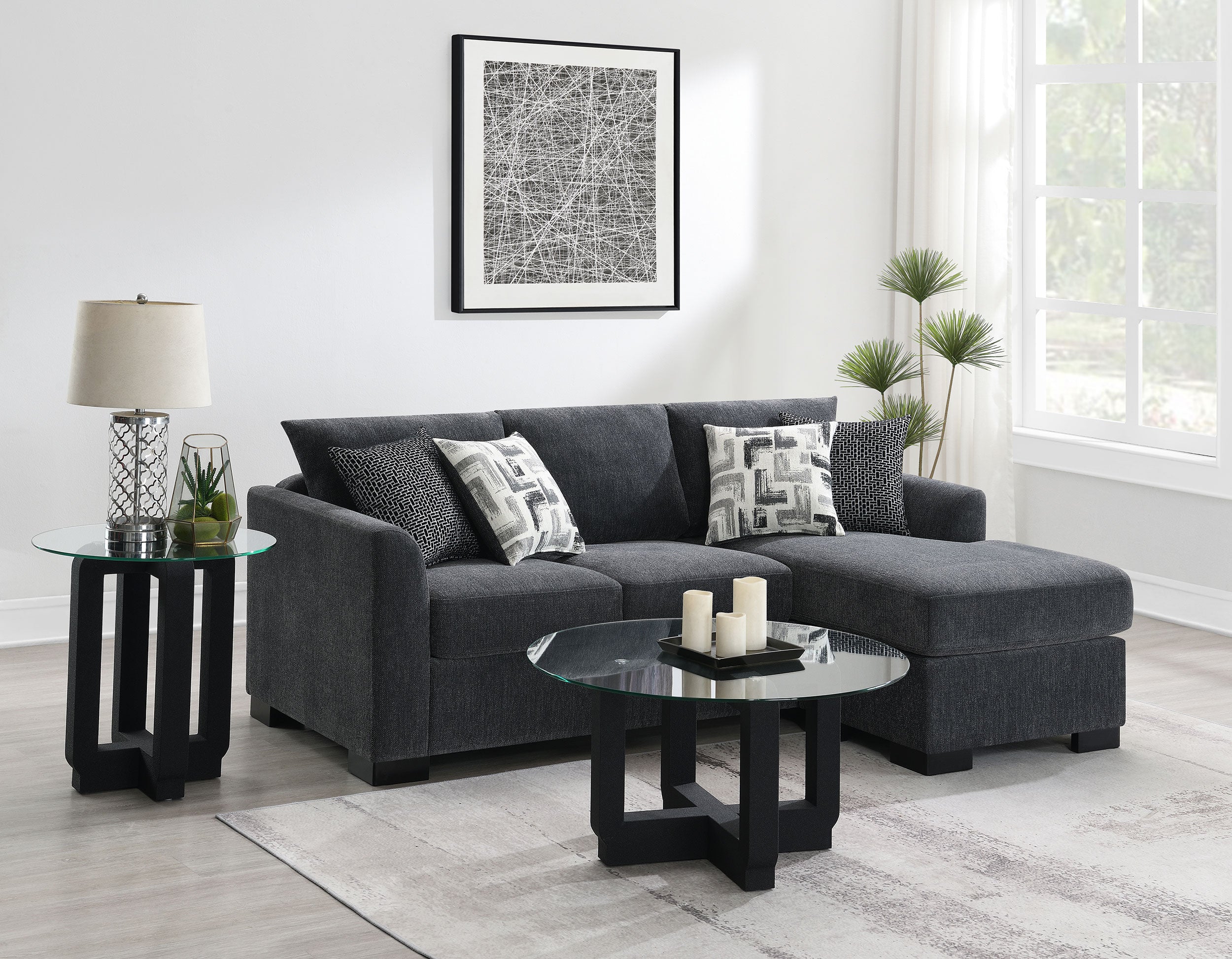 Storey Upholstered Sleeper Sectional Chaise Sofa Dark Grey-