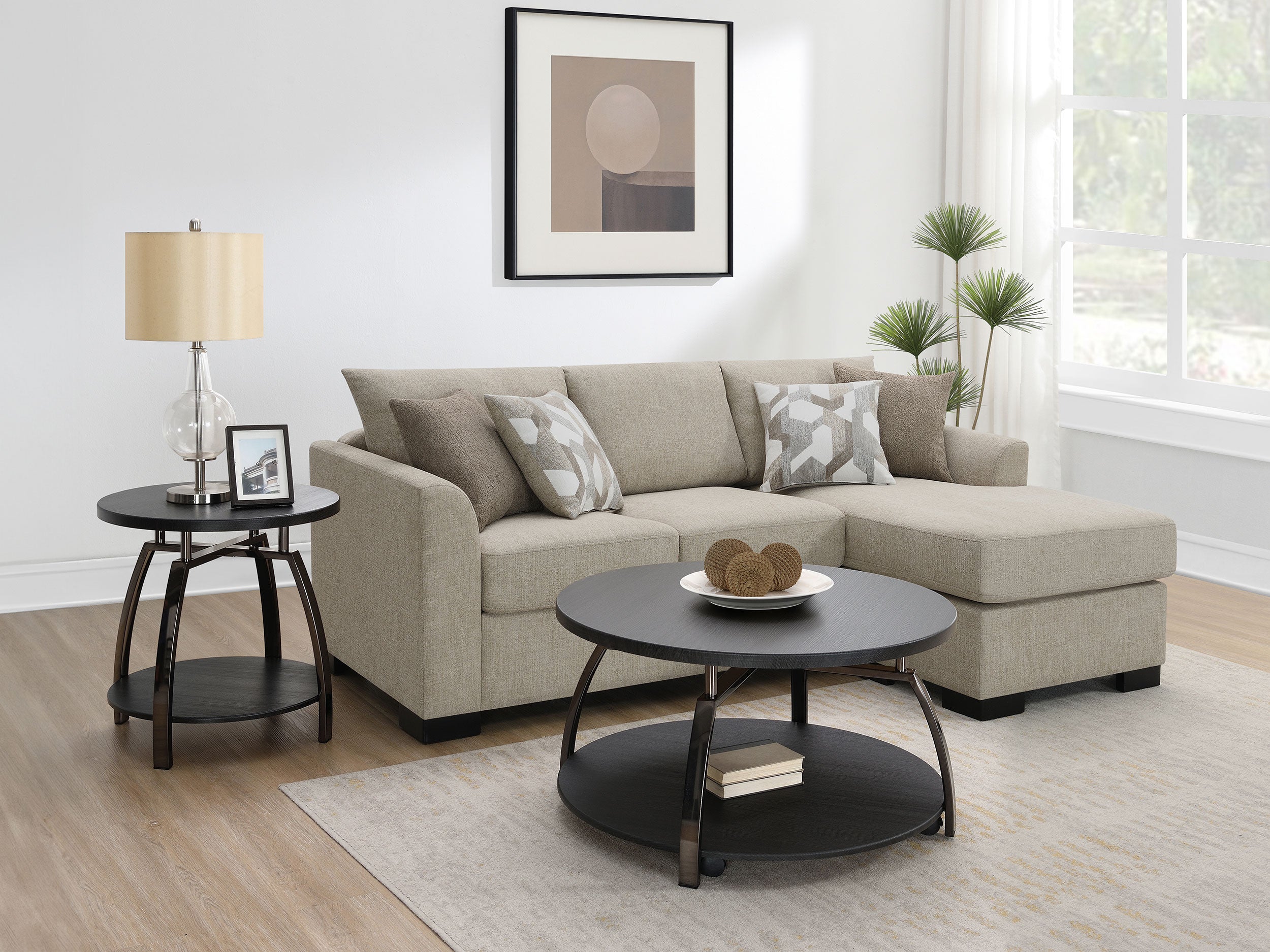 Storey Upholstered Sleeper Sectional Chaise Sofa Camel-