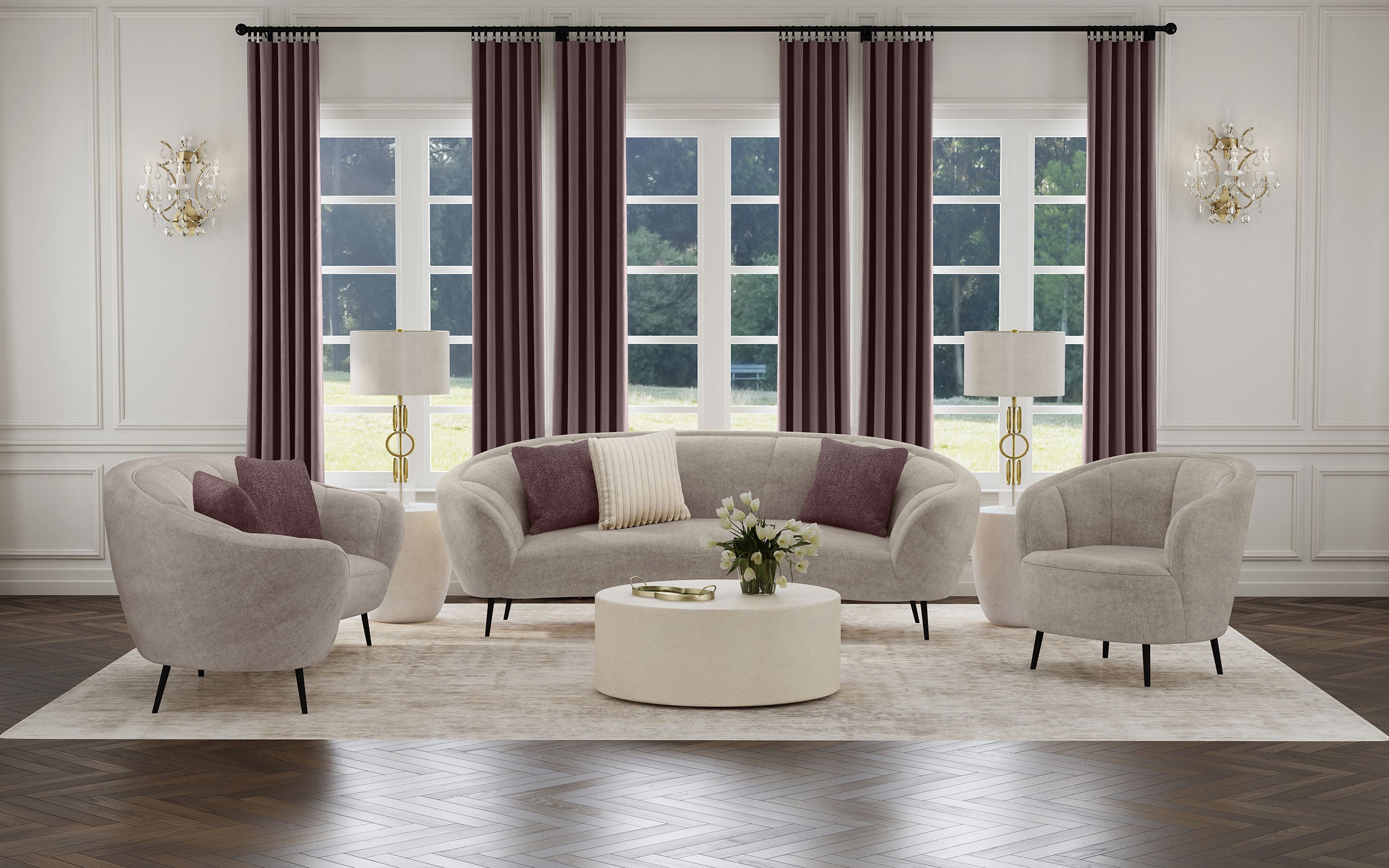 Ellorie Upholstered Channel Back Curved Loveseat Beige-