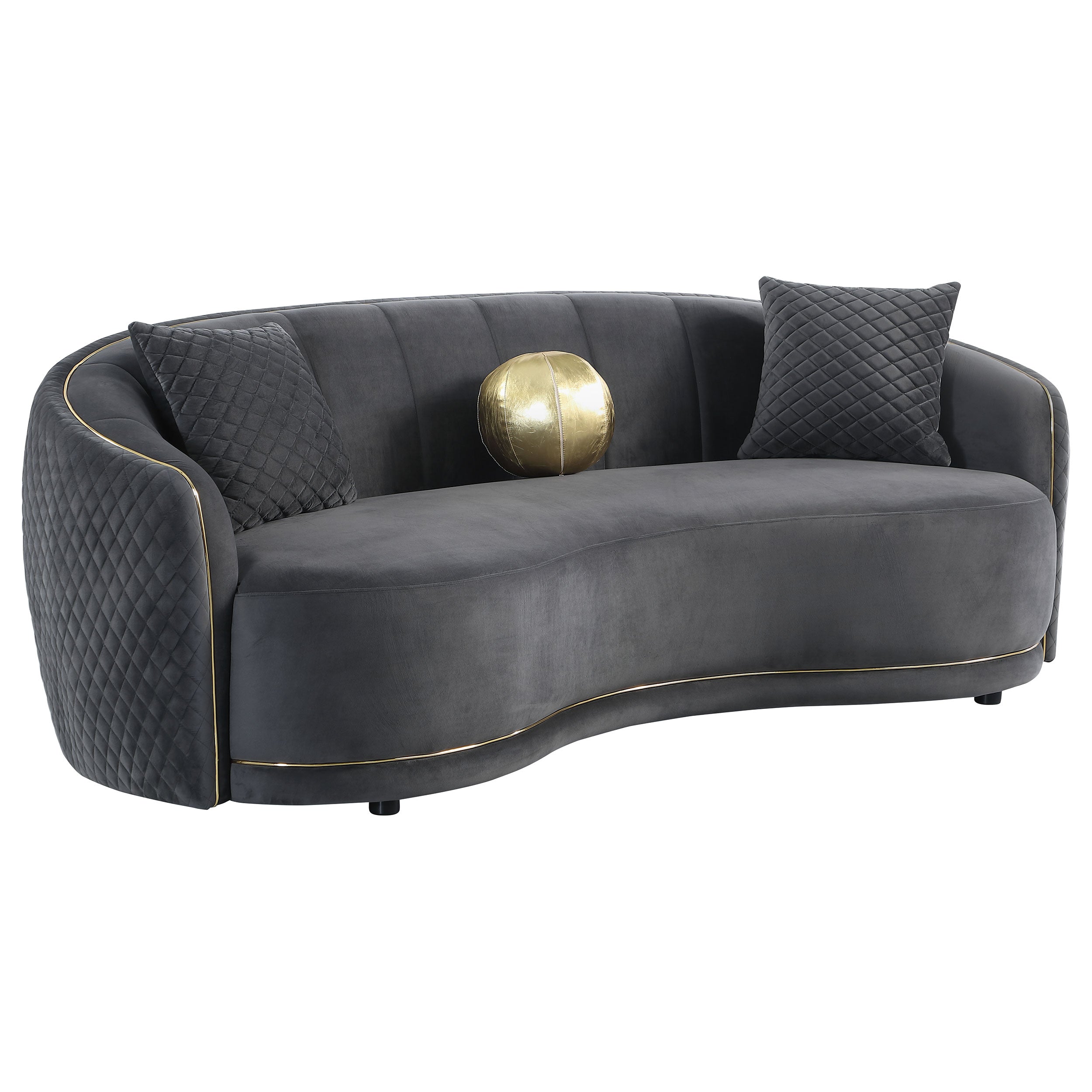 Brookside Velvet Upholstered Curved Sofa Dark Grey-