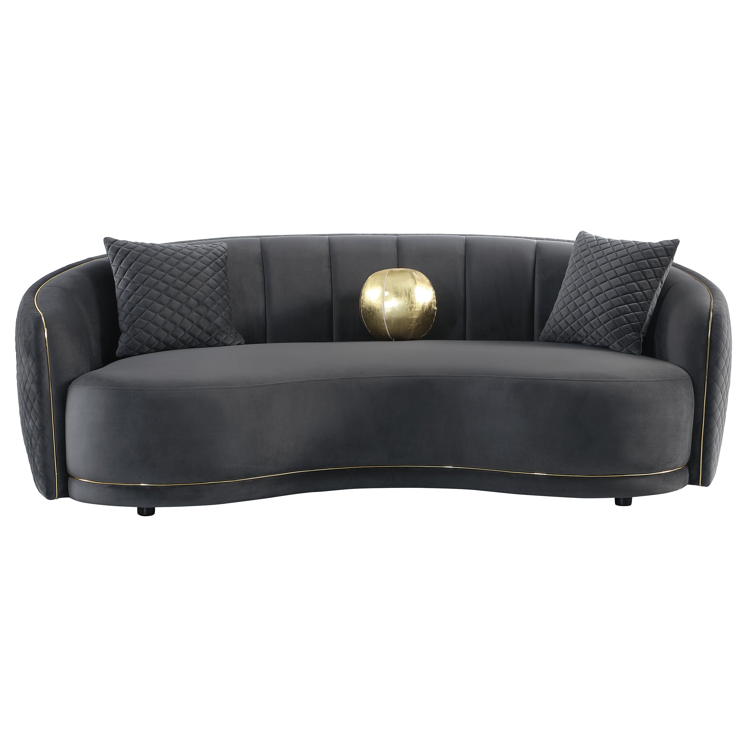 Brookside Velvet Upholstered Curved Sofa Dark Grey-