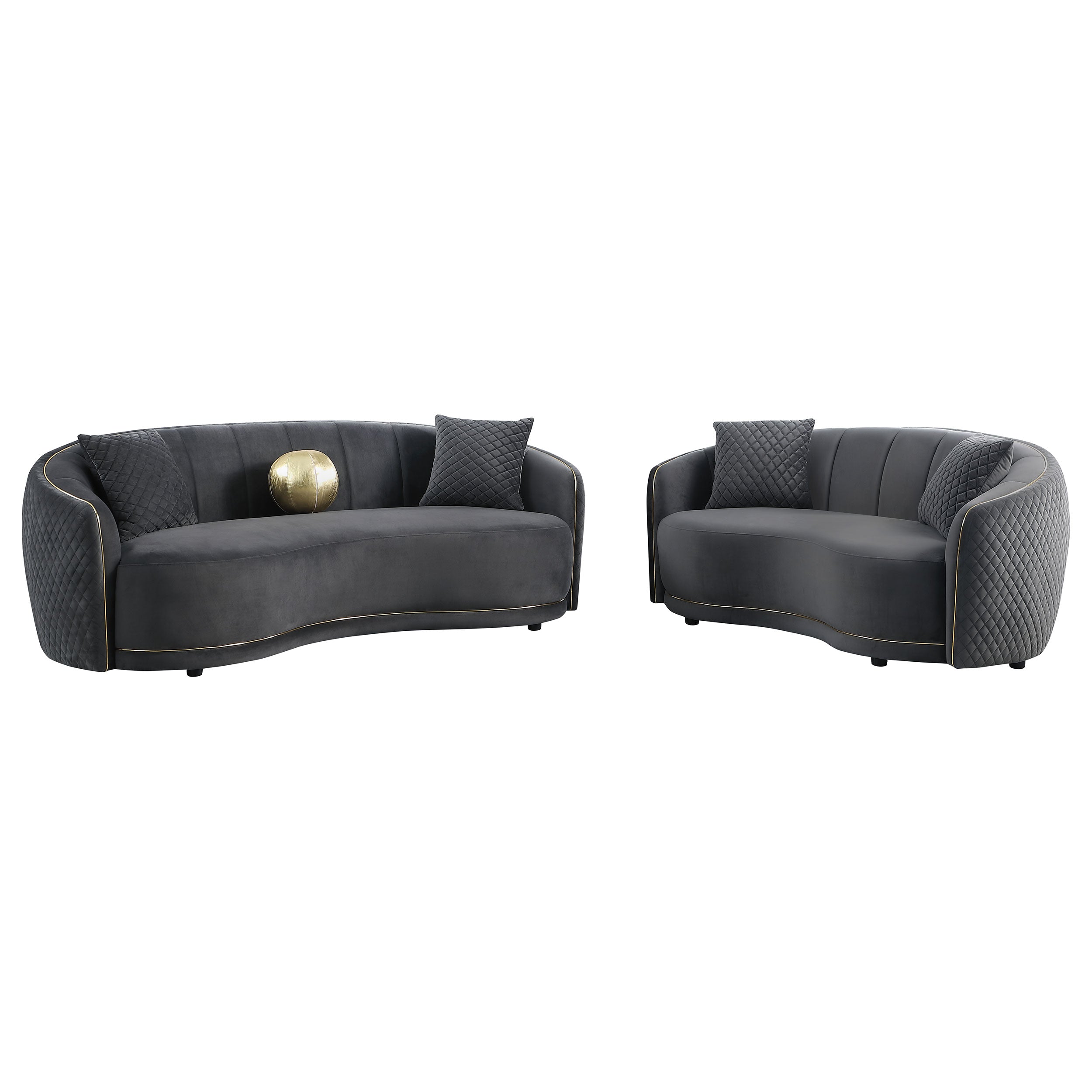 Brookside Velvet Upholstered Curved Loveseat Dark Grey-