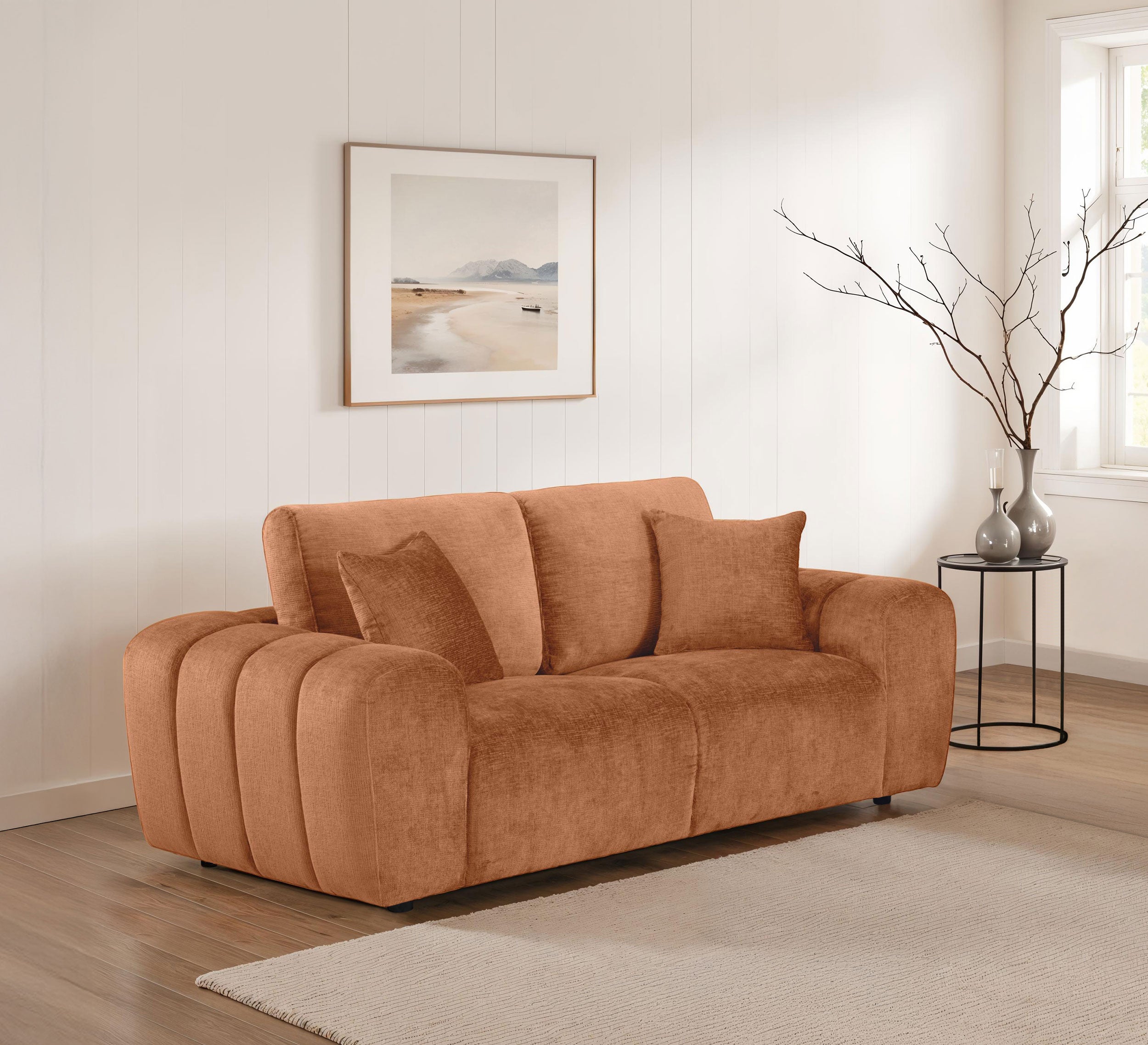 Burnett Chenille Upholstered Wide Arm Loveseat Burnt Orange-