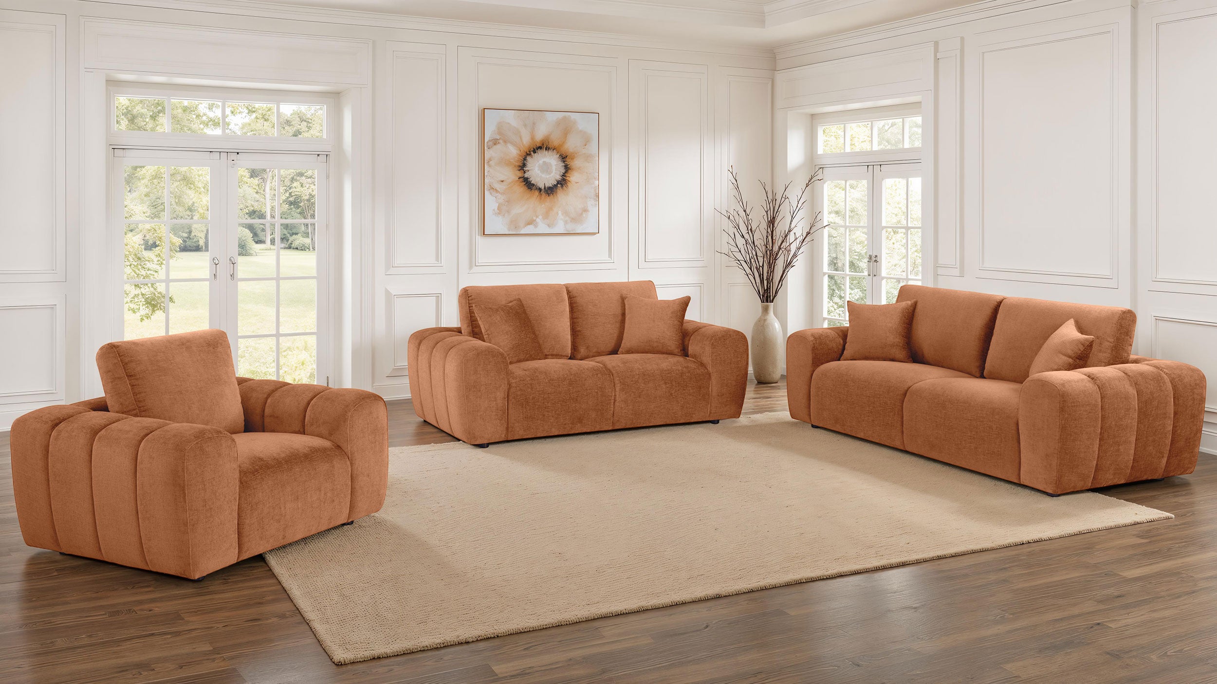 Burnett Chenille Upholstered Wide Arm Loveseat Burnt Orange-
