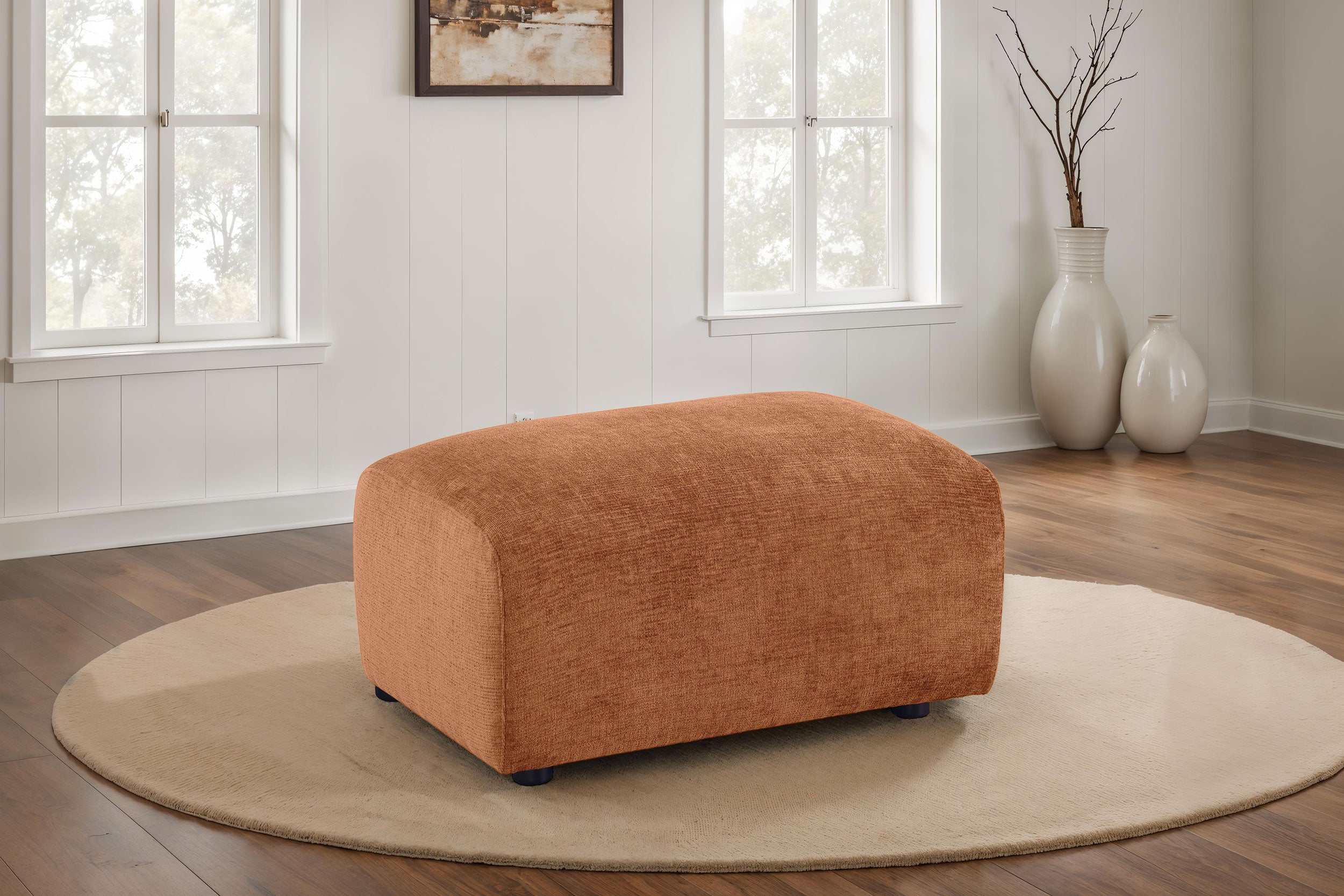 Burnett Chenille Upholstered Ottoman Burnt Orange-