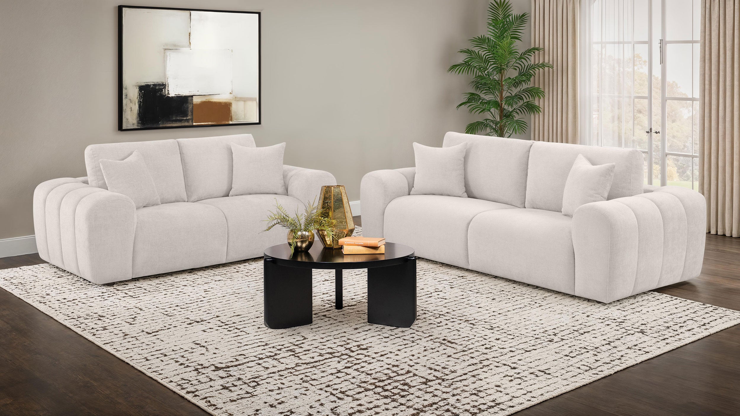 Burnett Chenille Upholstered Wide Arm Sofa Ivory-
