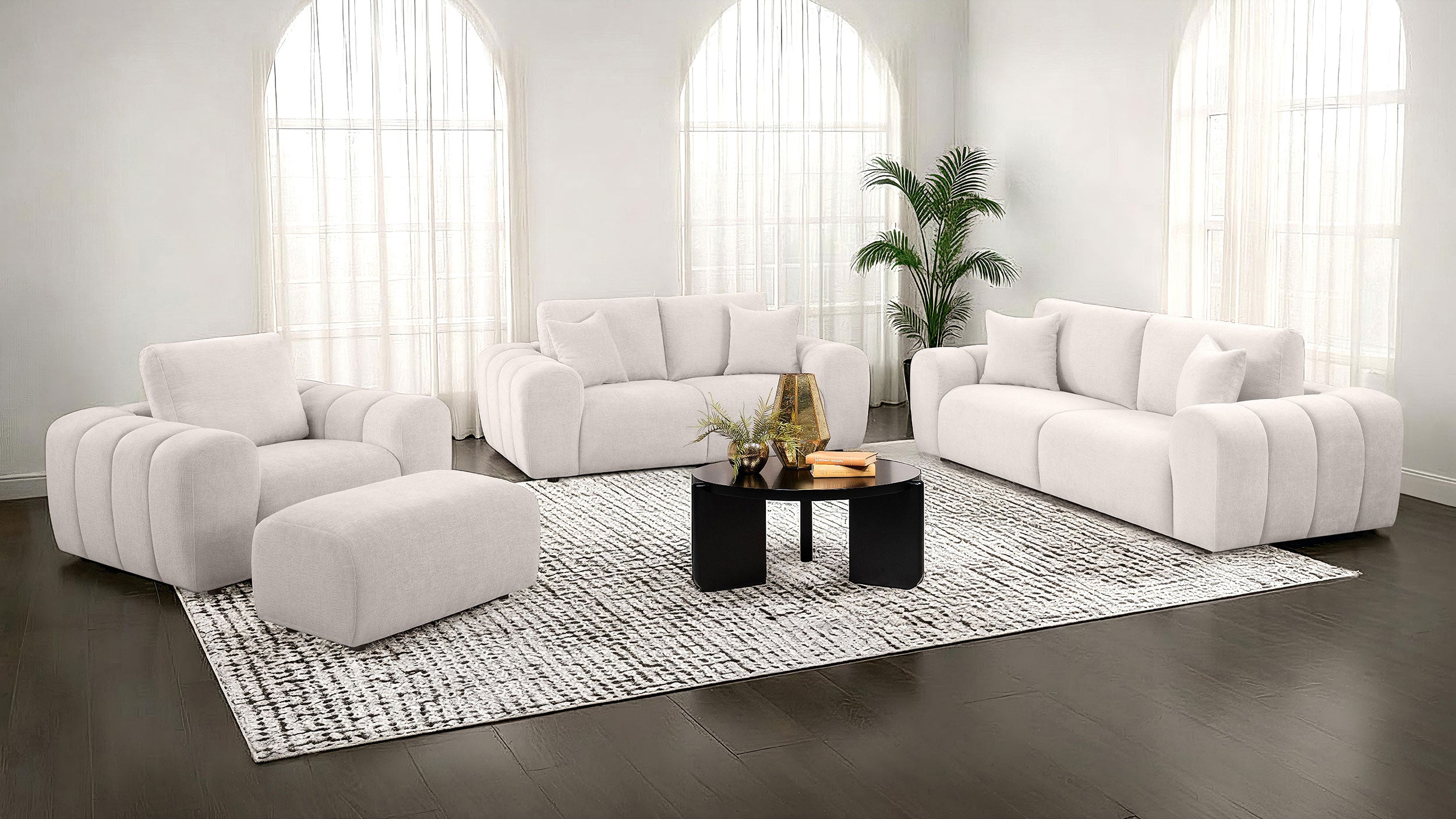 Burnett Chenille Upholstered Ottoman Ivory-