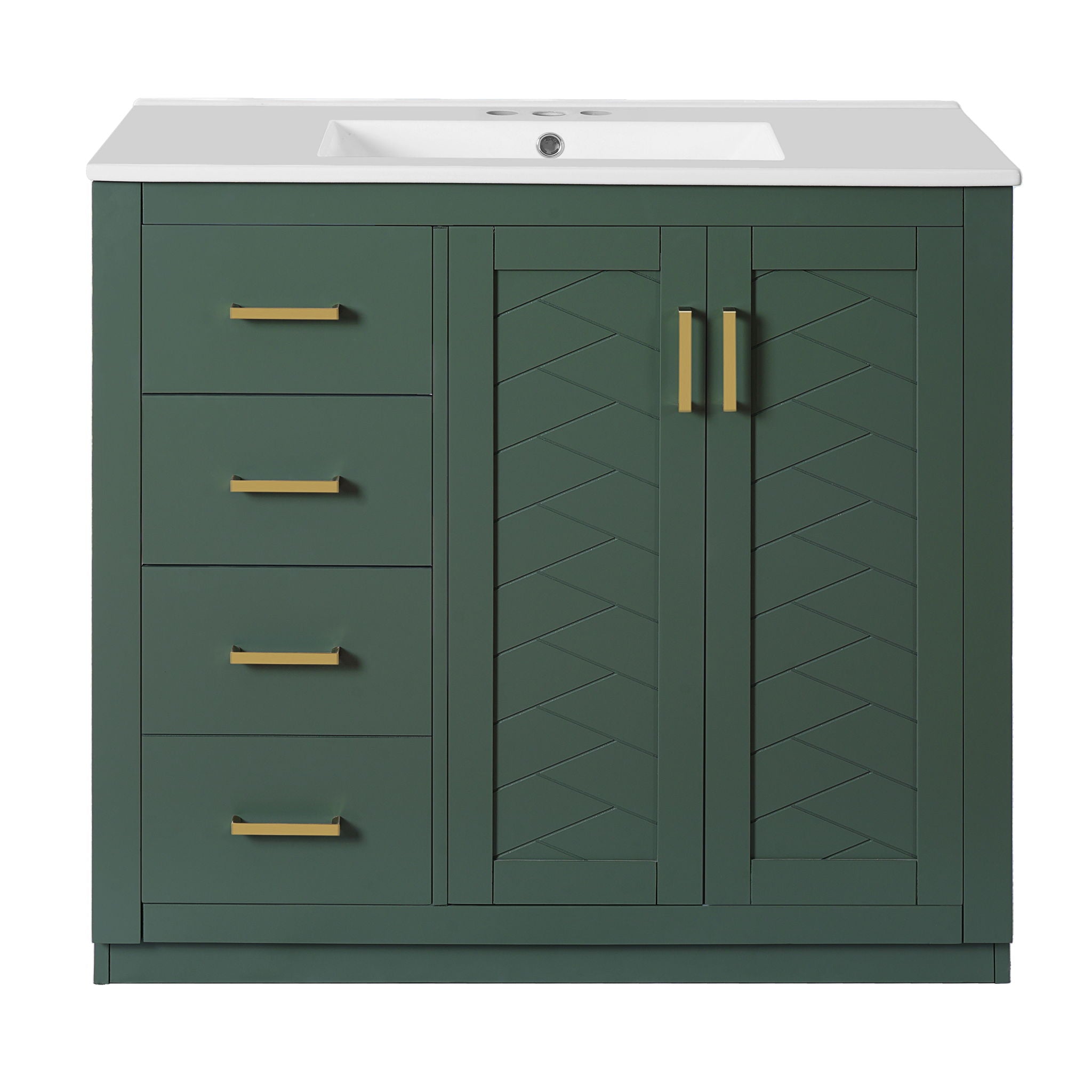 Modern Bathroom Vanity With Ceramic Sink, 6 Drawers & Soft-Close Doors