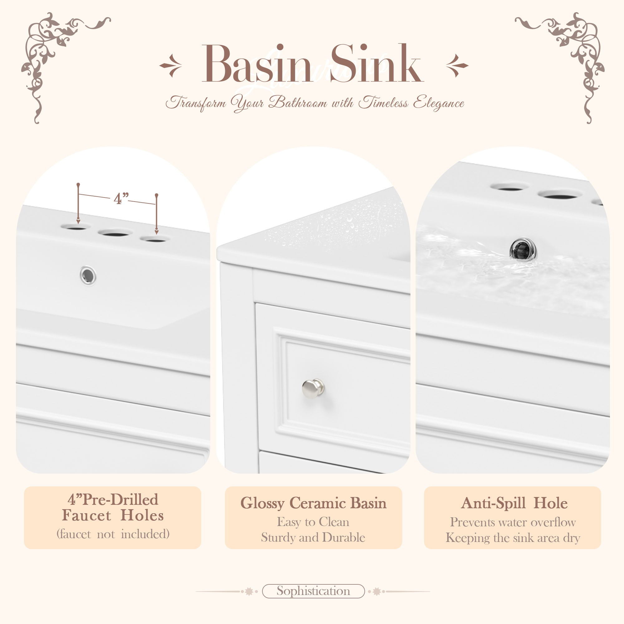 Bathroom Vanity Cabinet With Undermount Sink, 4 Drawer Set