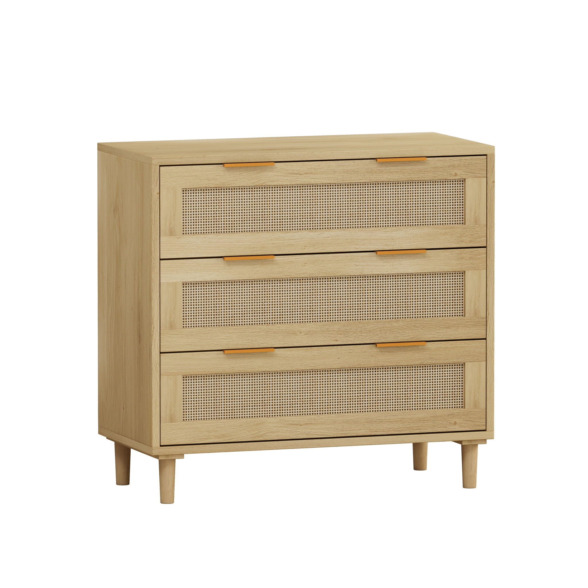 3 Drawer Storage Cabinet With Rattan Drawers For Bedroom, Living Room - Oak