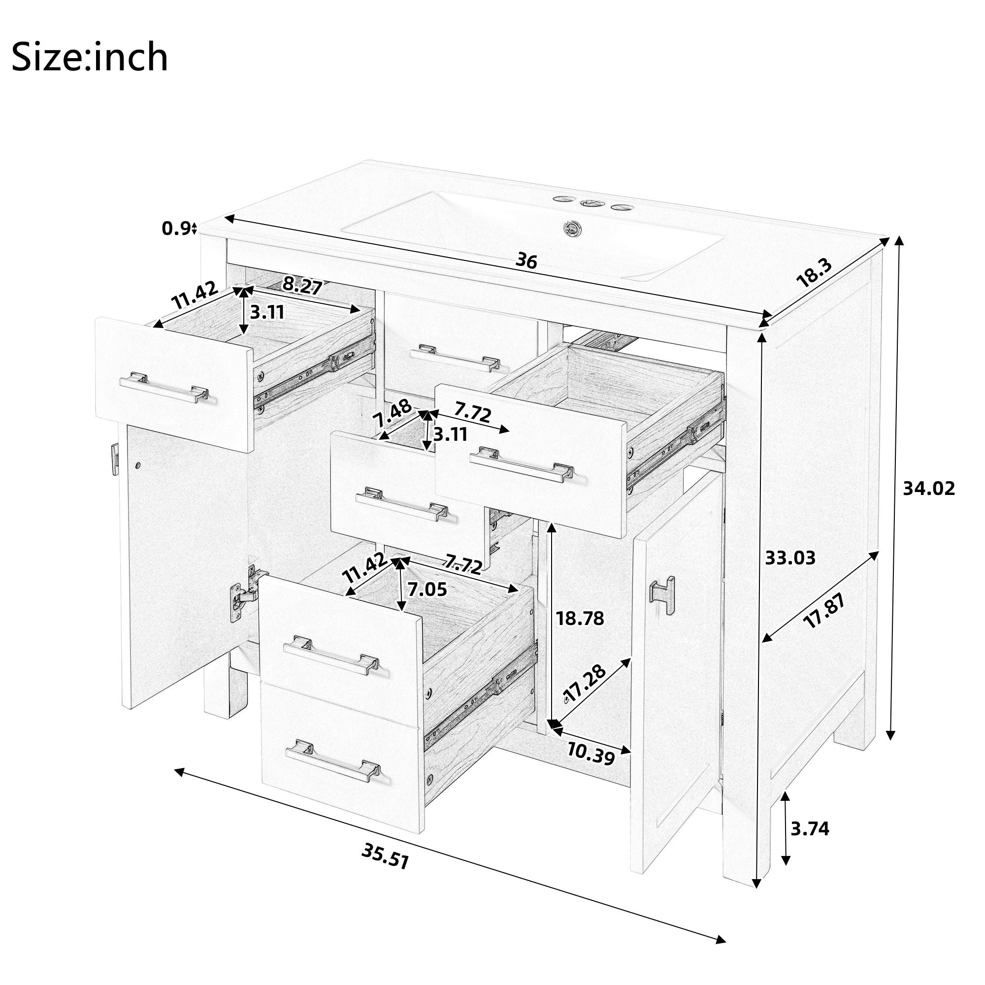 Bathroom Vanity With Sink Combo Set, Modern Bathroom Cabinet With 4 Drawers
